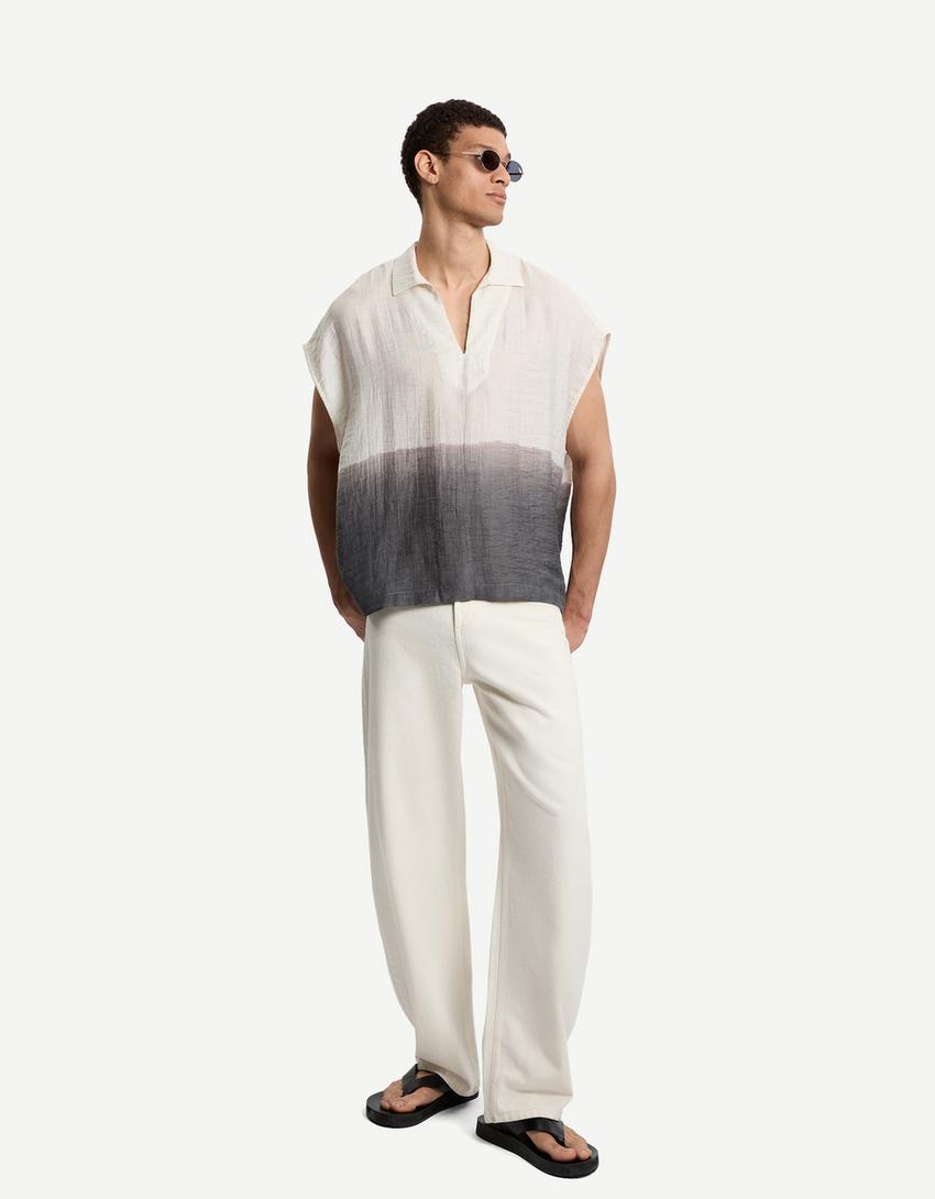 Oversize tie-dye sleeveless shirt-Beige-3