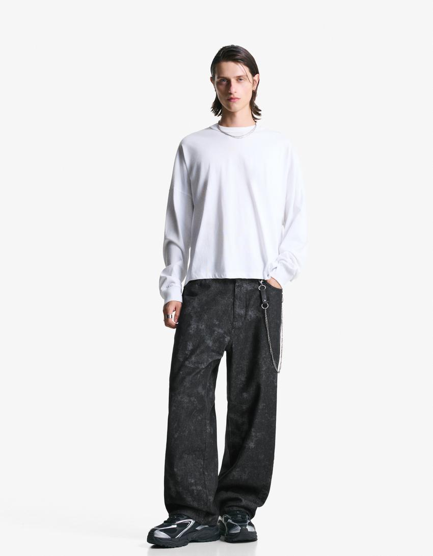 Super baggy printed trousers-Black-0