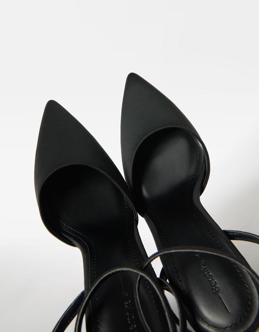 Heeled slingback strap shoes-BLACK-3