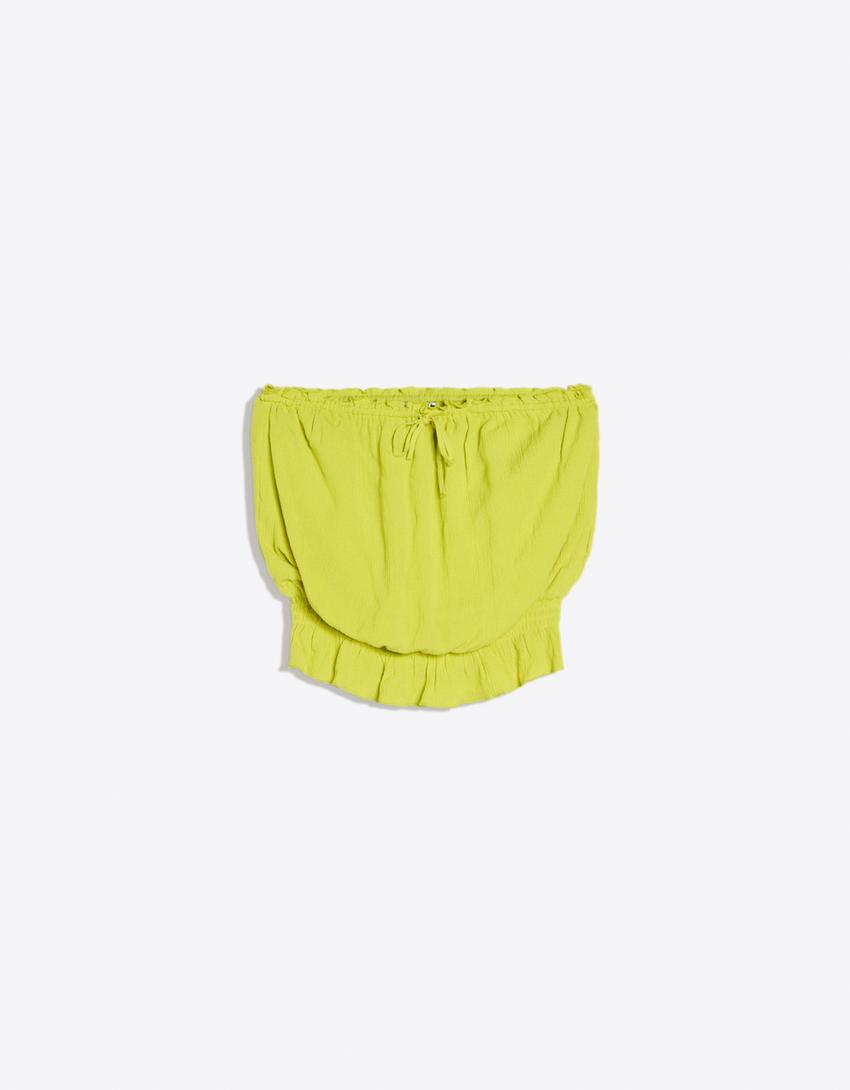 Ruched crepe bandeau top-Green