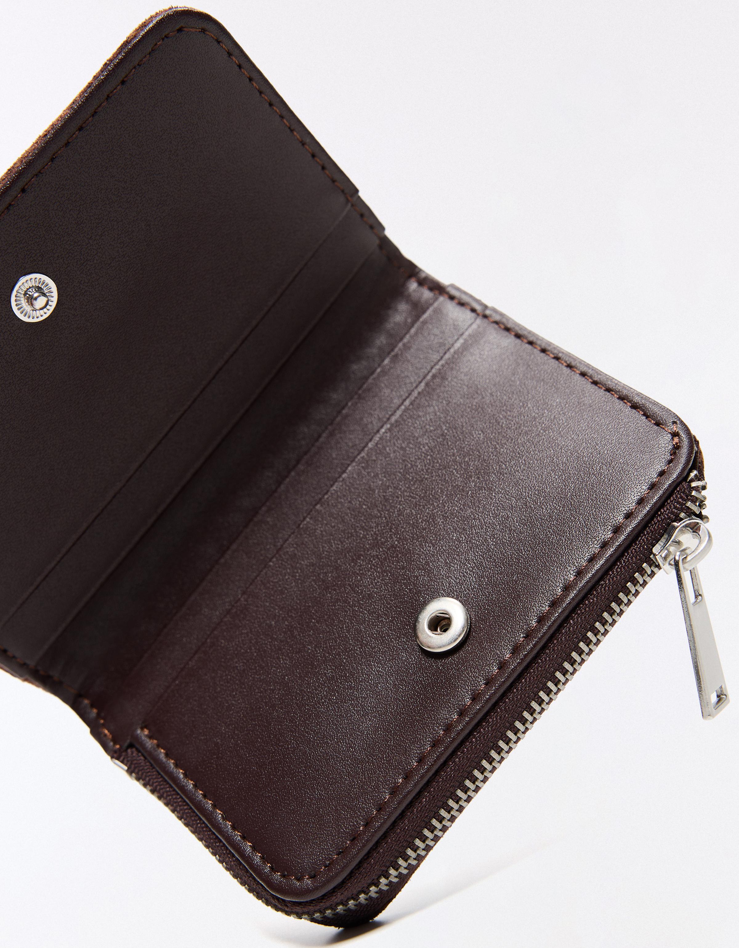 Animal print coin purse with studs — Brown