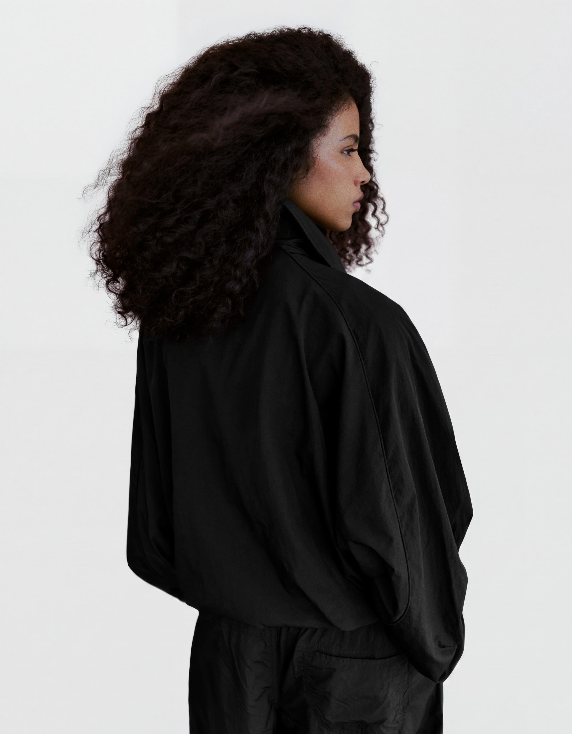 Oversize nylon batwing sleeve jacket — Black