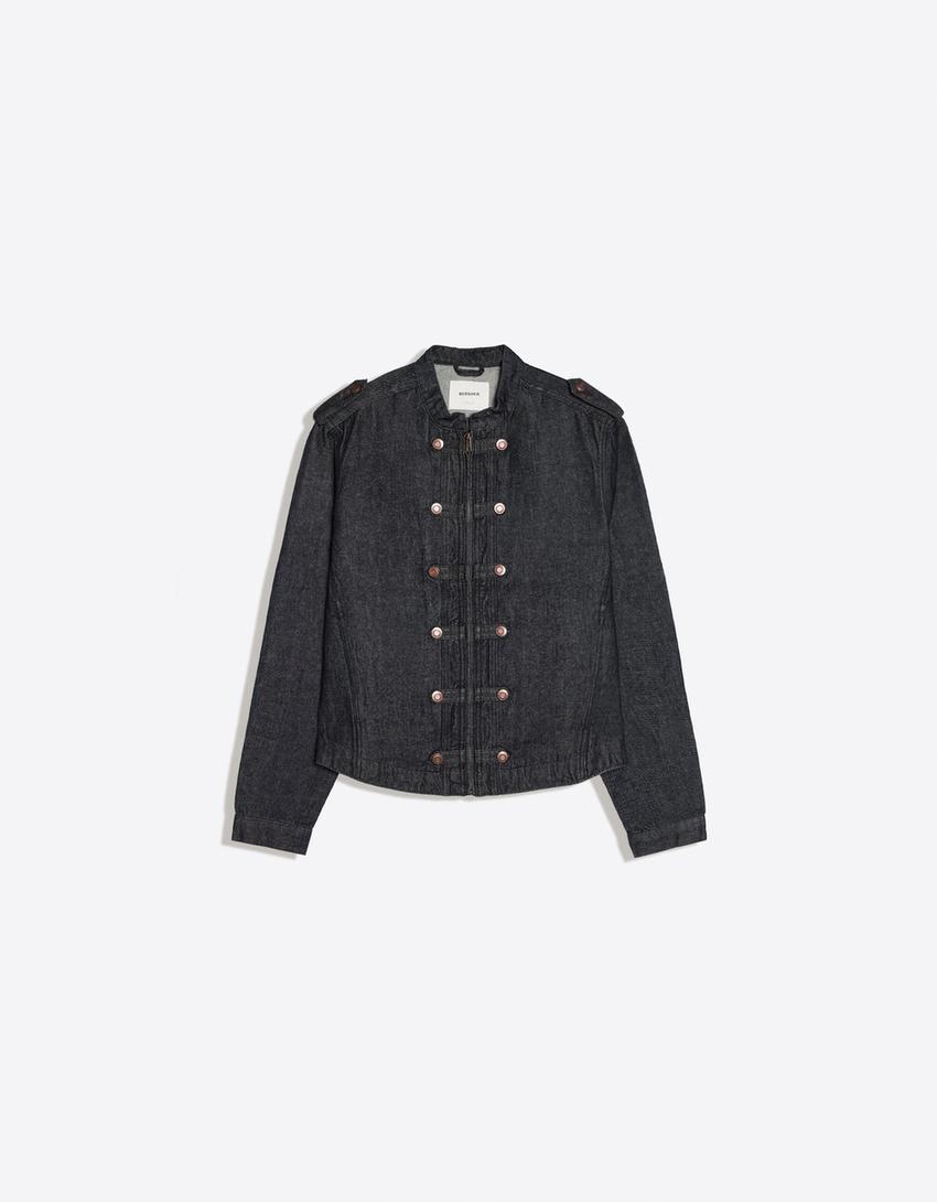 Buttoned denim shirt-Navy