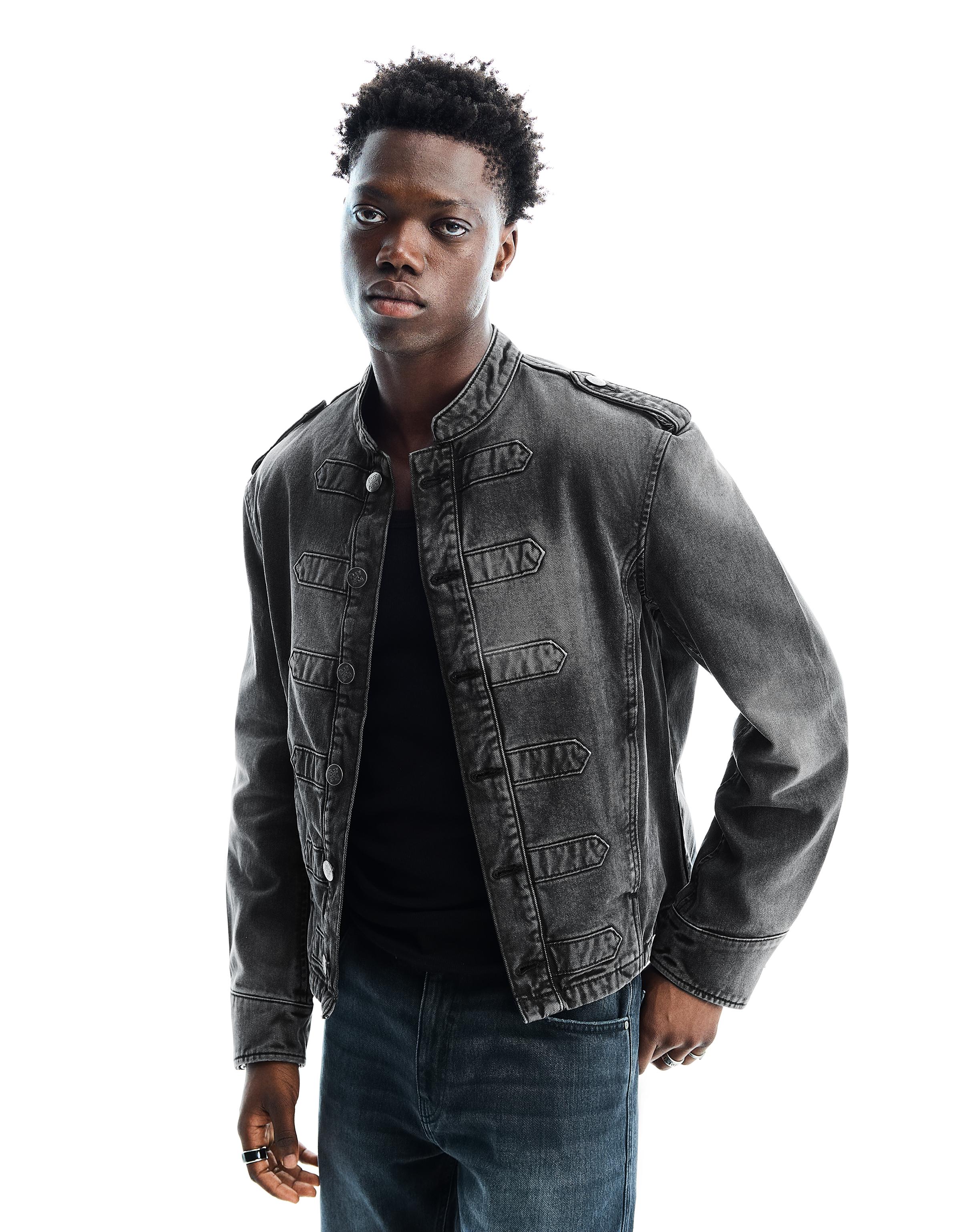 Bershka Cazadora Botones Hombre L Negro