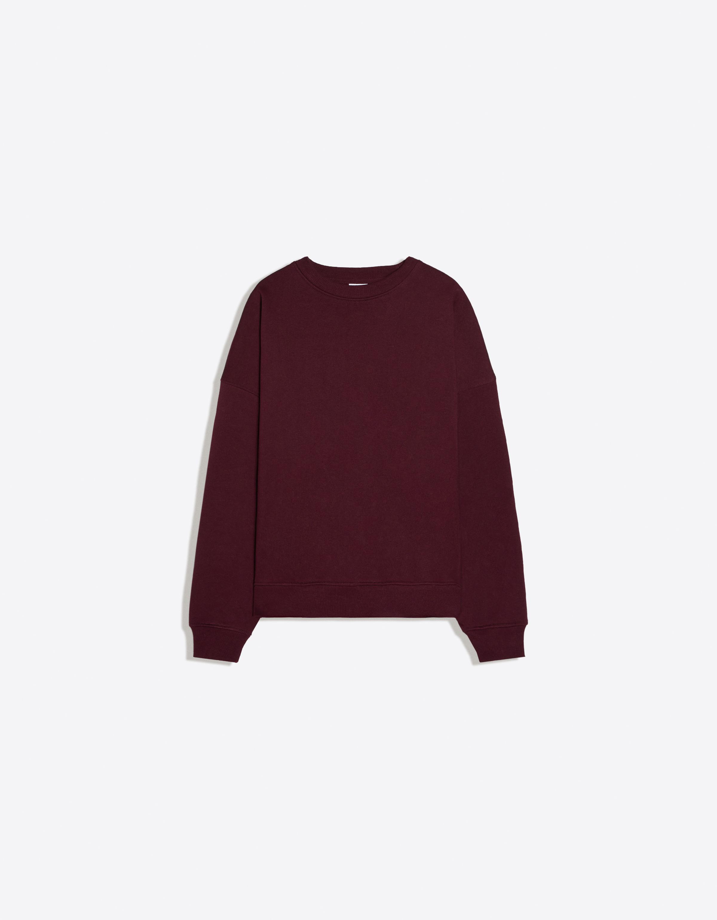 Bershka Sudadera Cuello Redondo Mujer Granate