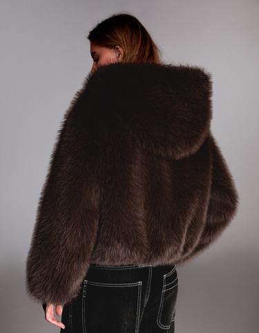 Faux fur jacket with hood — Brown 2