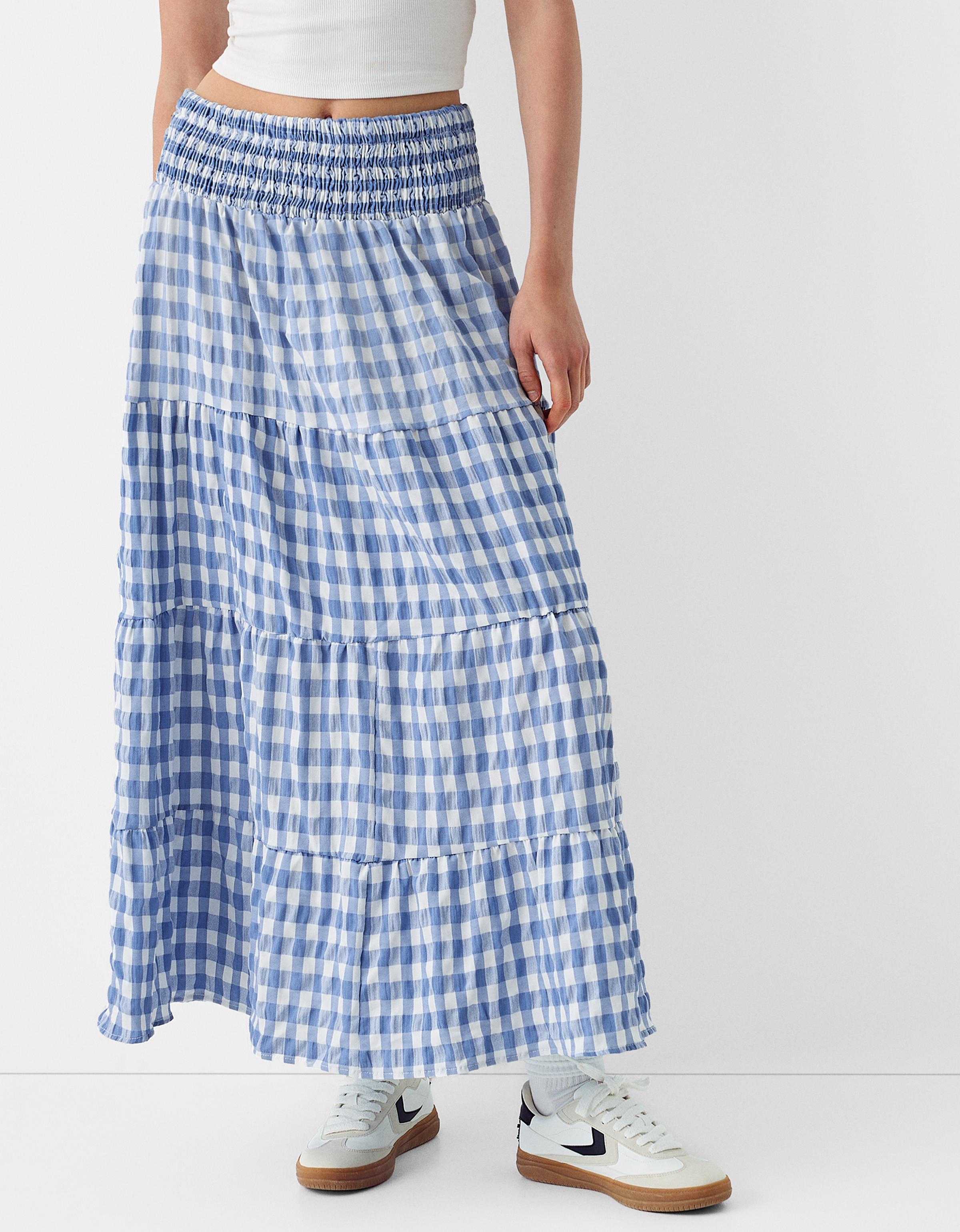 Gingham check midi skirt - Women | Bershka Gingham check midi skirt - Women | Bershka
