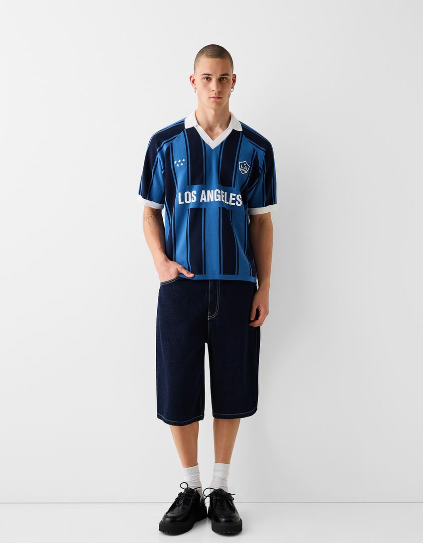 Bermuda denim LA Galaxy broderie-Bleu-4
