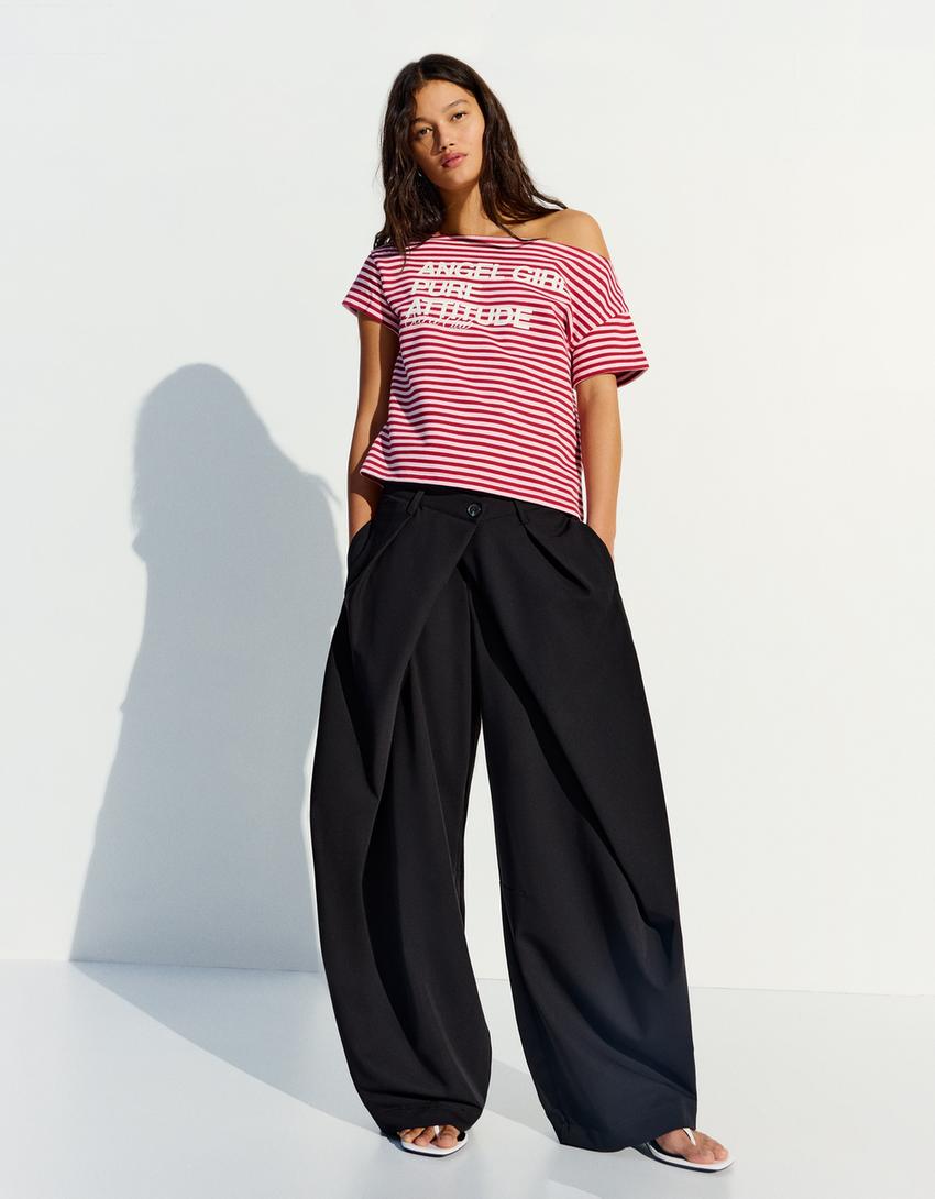 Camiseta manga corta asimétrica print-Rosa