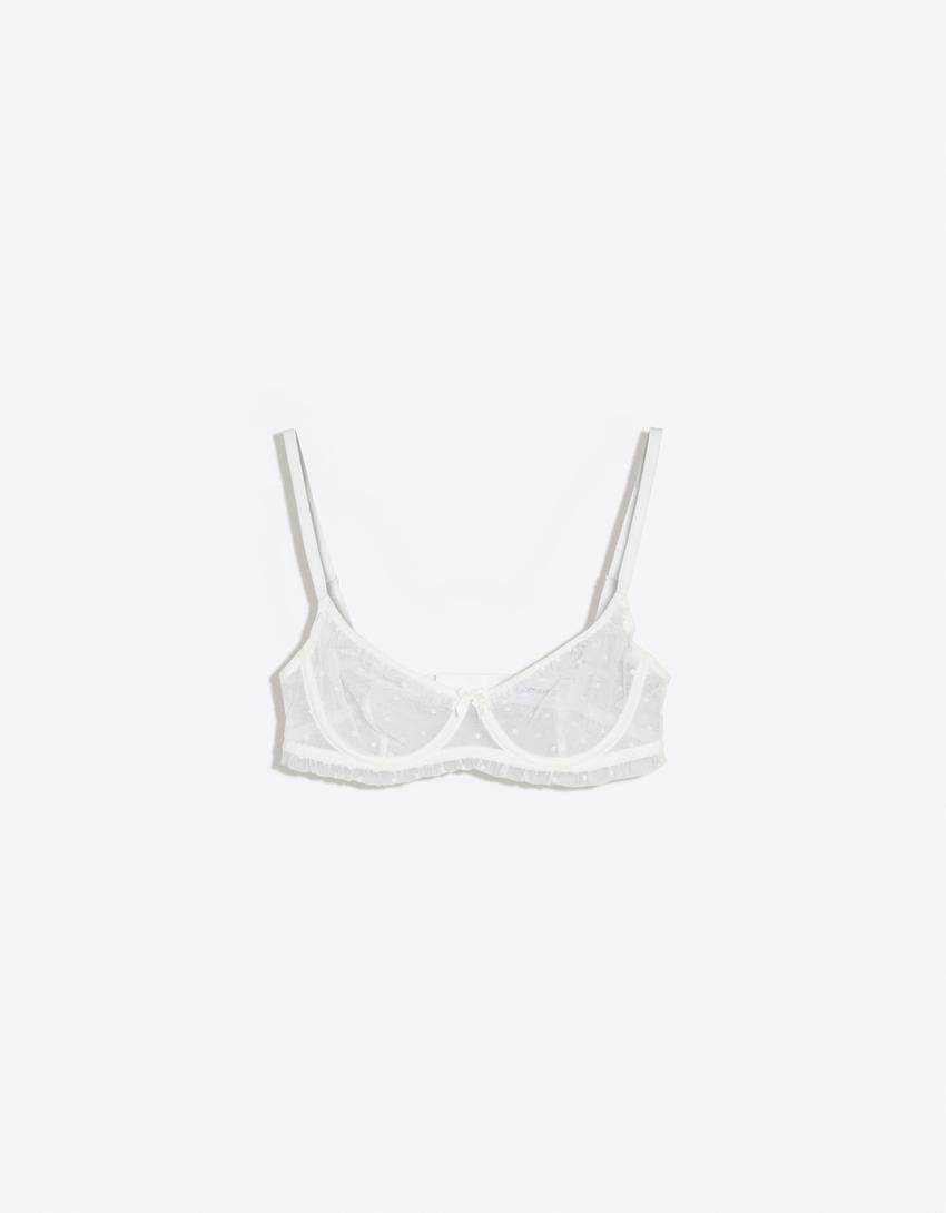 Dotted mesh bra with underwire-White