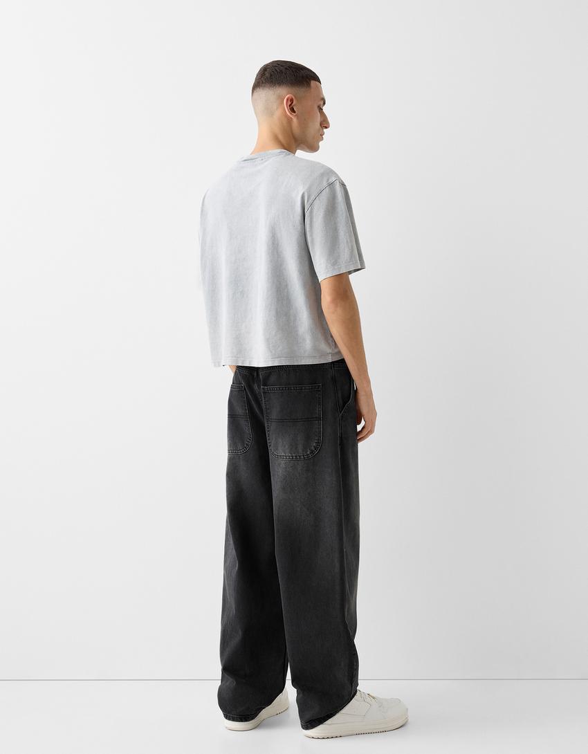 Jeans skater fit efeito lavado-Preto-2