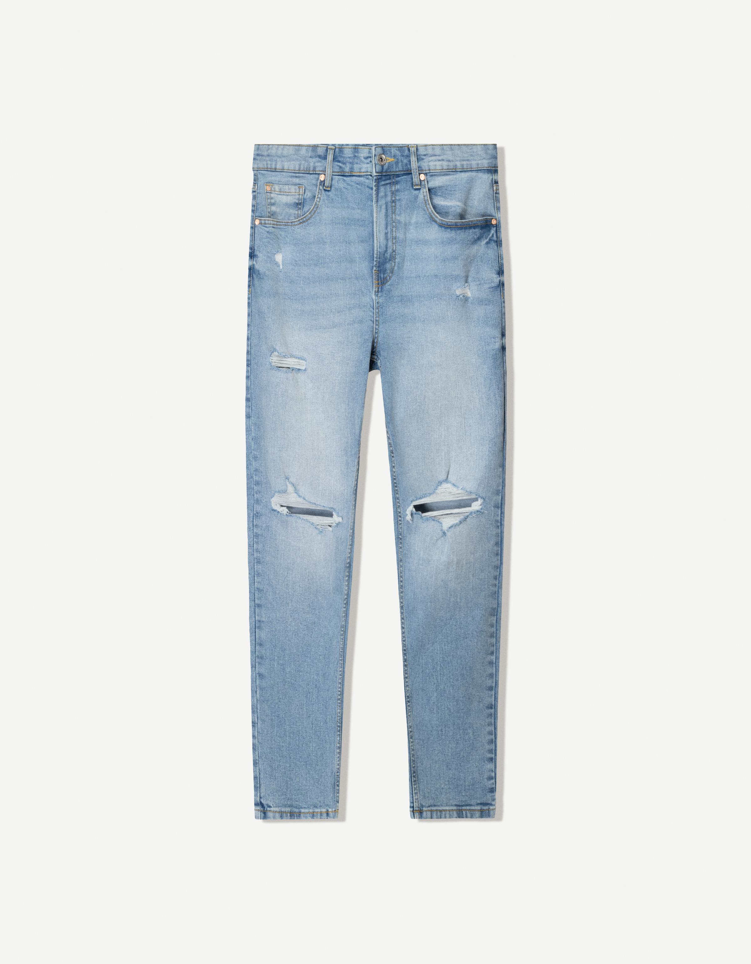 Bershka Carrotjeans Risse Herren 38 Ausgewaschenes Blau