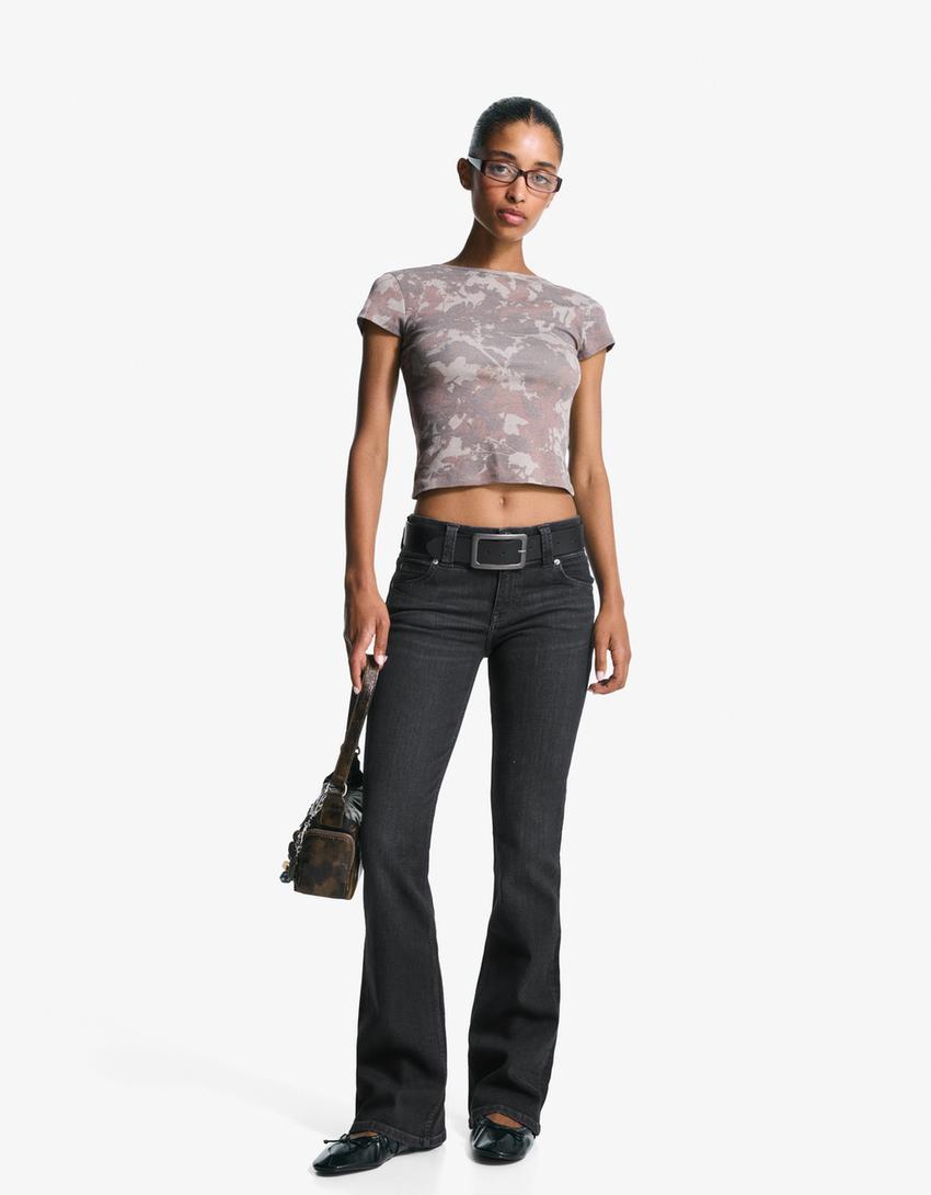 Jeans bootcut à rabats-Noir