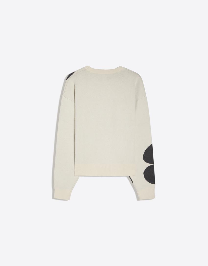 Printed crew neck sweater-Grey