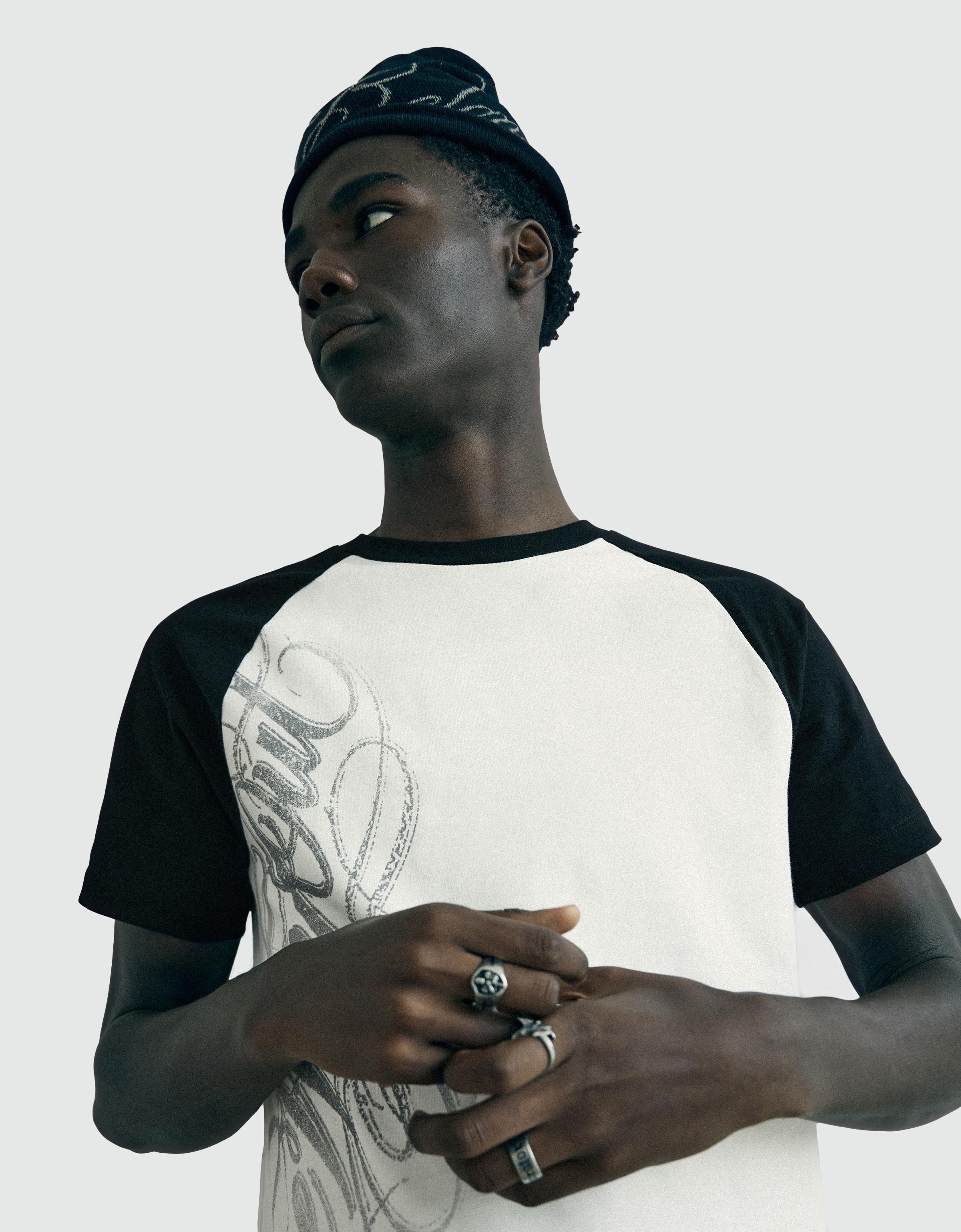 Short sleeve raglan print T-shirt — Off white