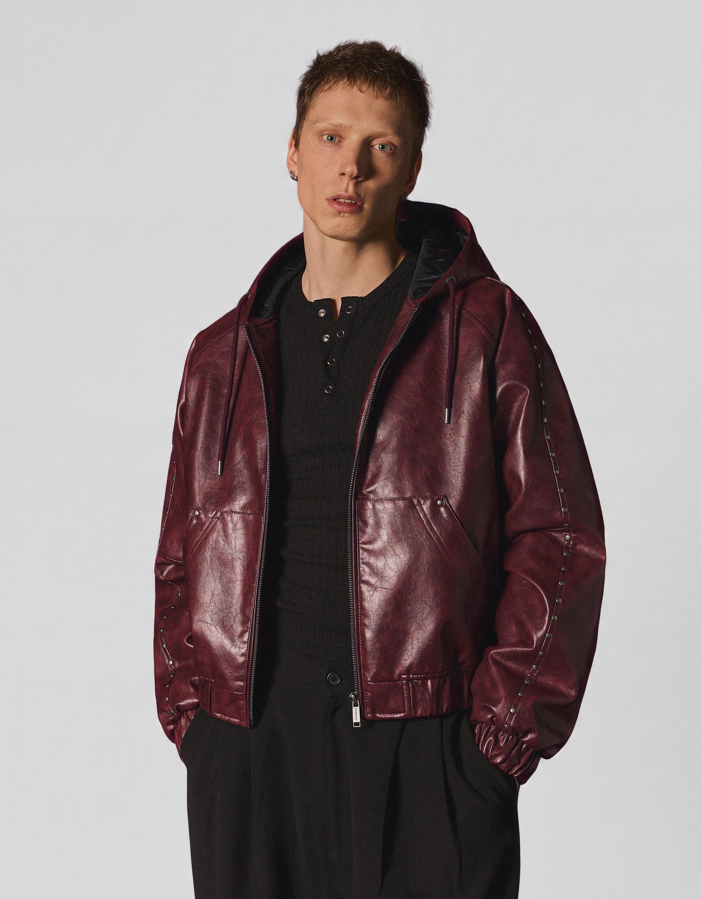Studded faux leather jacket — Maroon