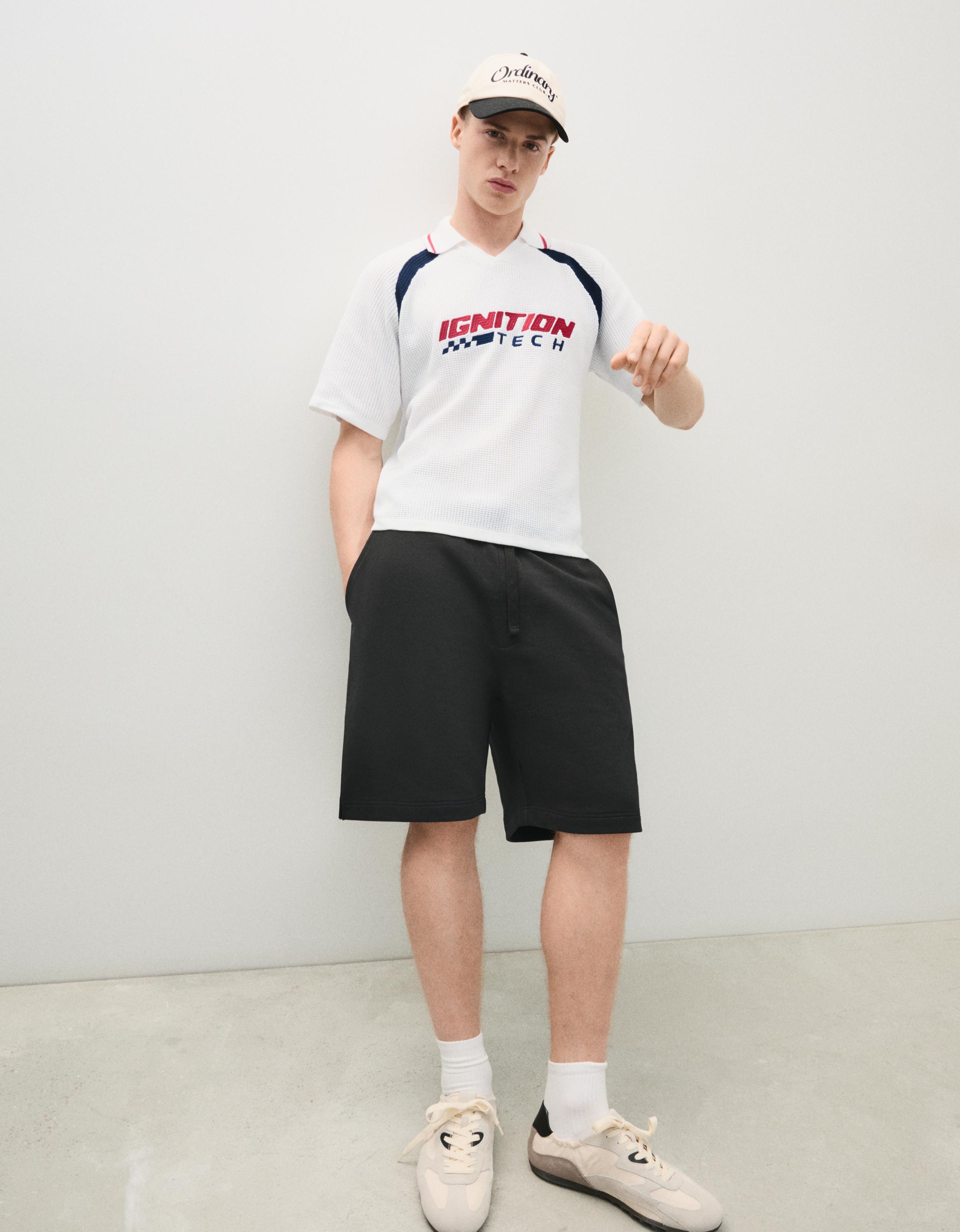 Retro sport print polo shirt — White