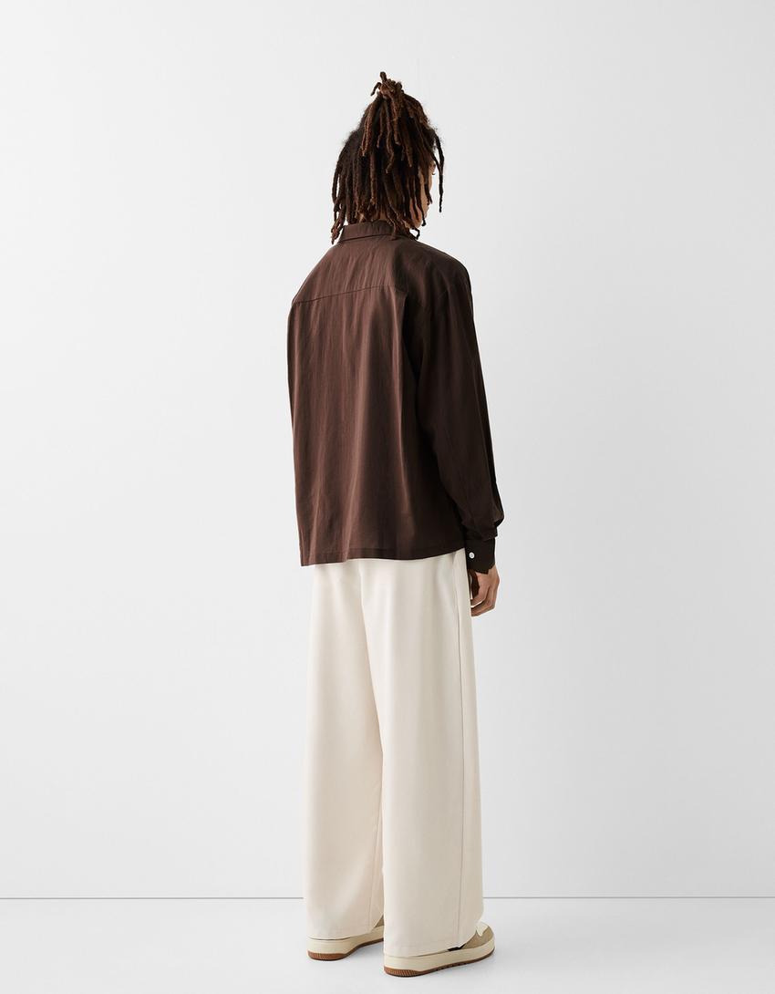 Chemise à manches longues-Marron-1