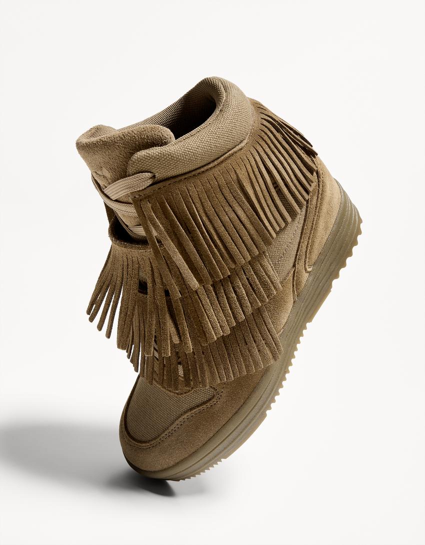 Höga sneakers med kilklack och fransar-SAND-2