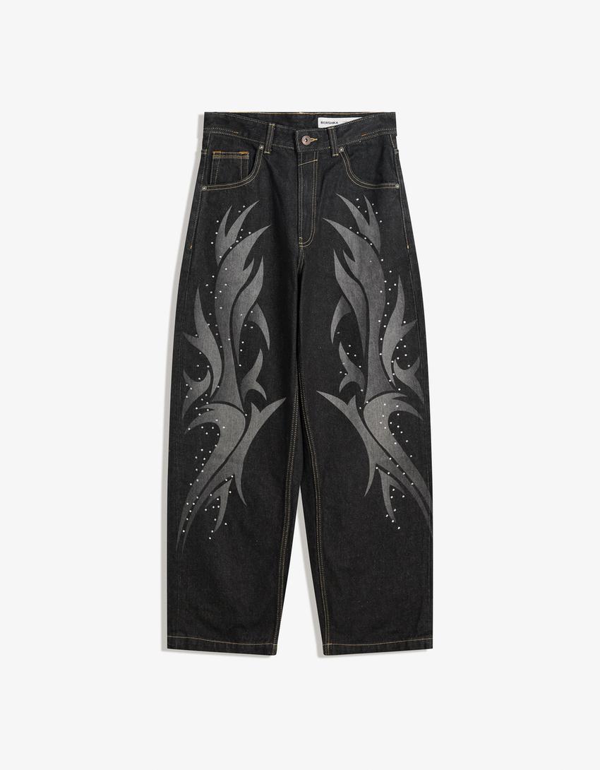 Laser print baggy jeans - LIMITED EDITION-Dark grey