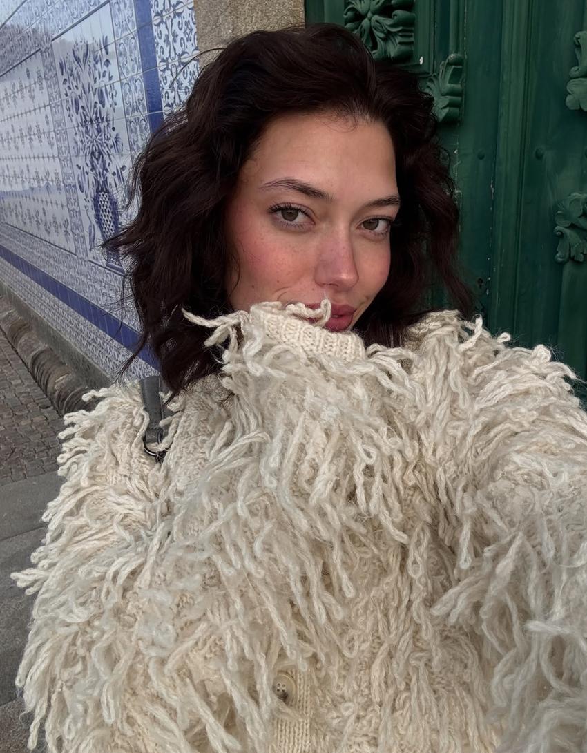 Saçaklı hırka-Kum rengi