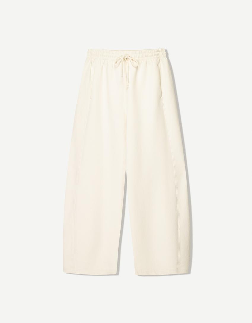 Pantalon barrel molleton-Écru