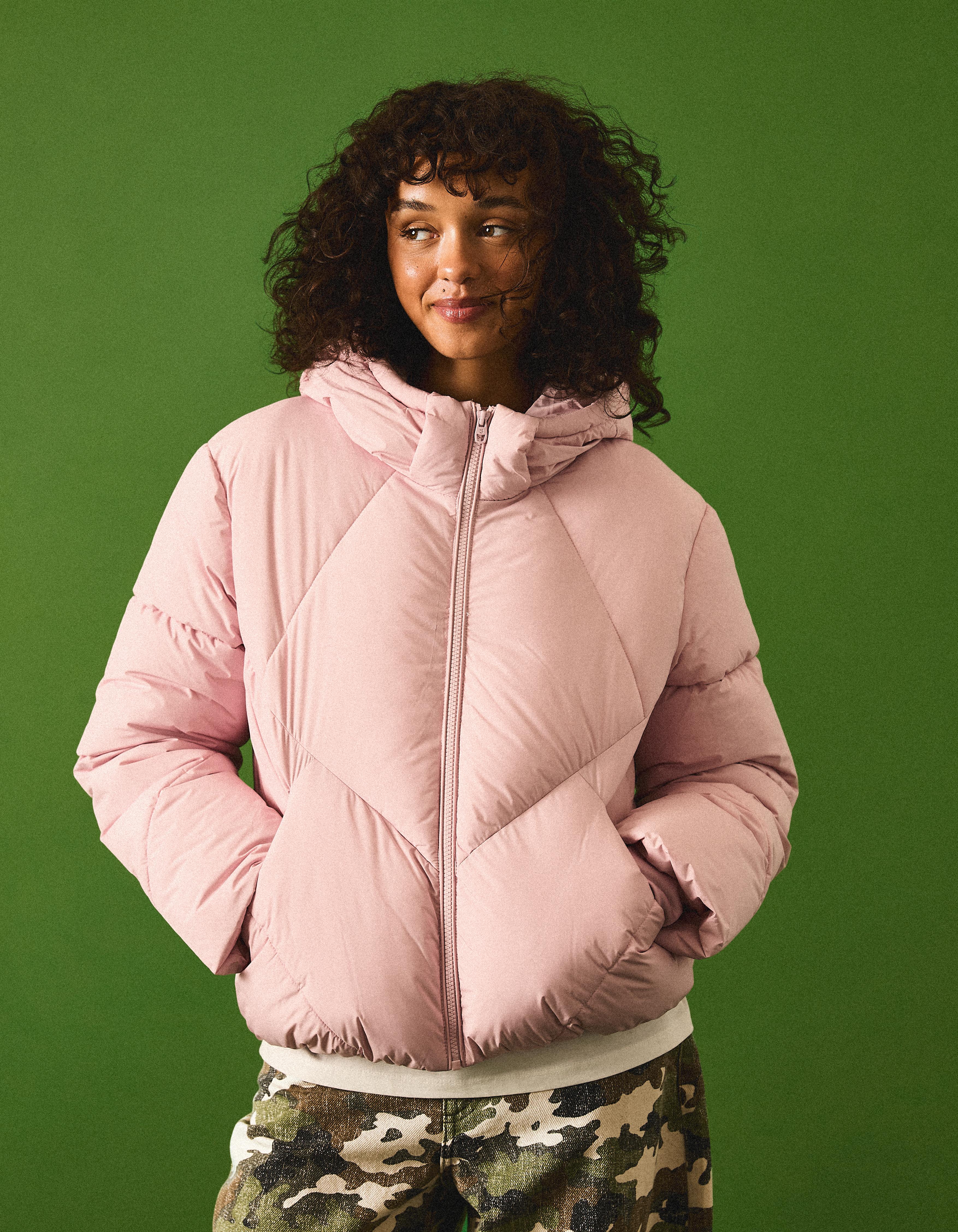 Hooded puffer jacket — Pink