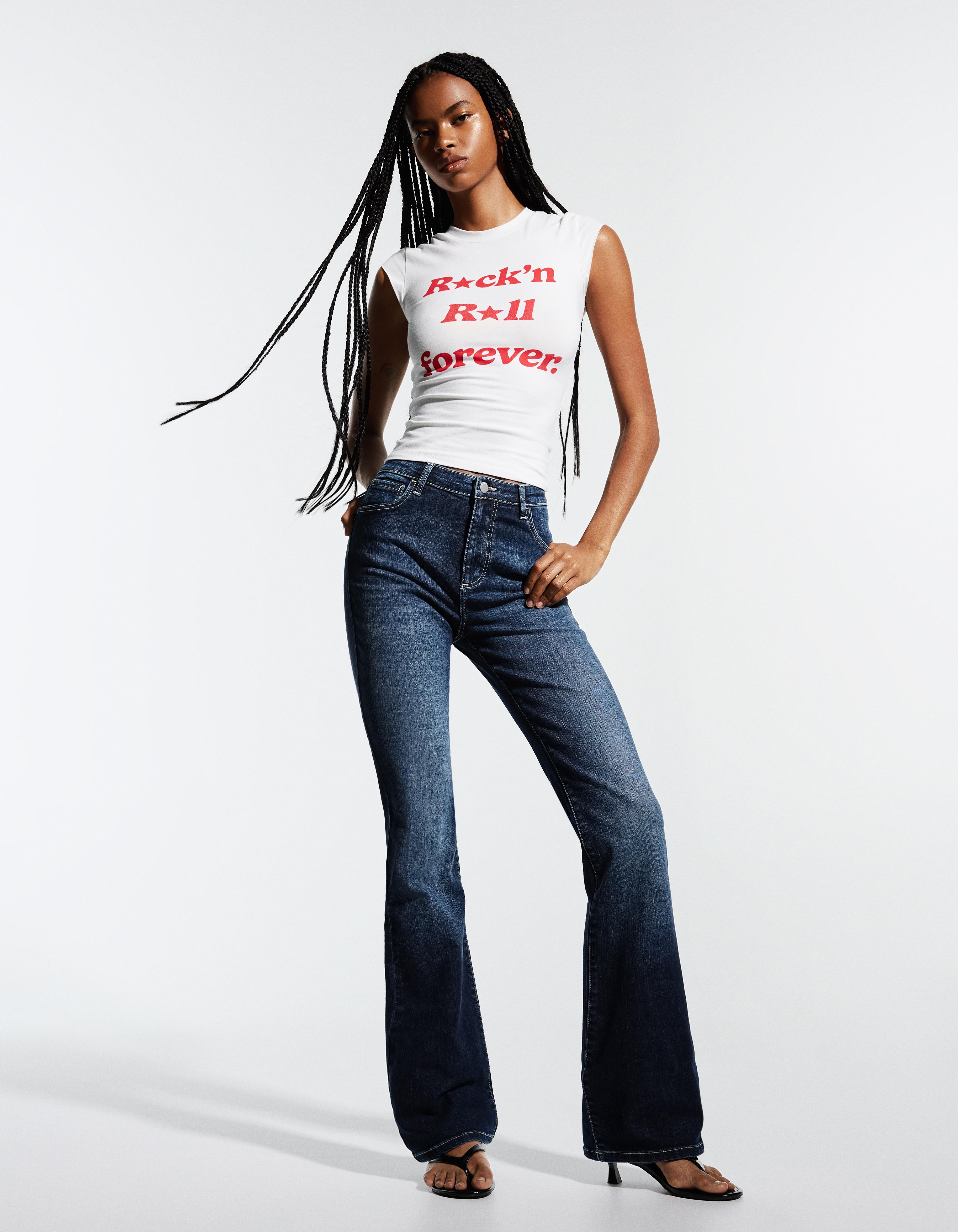Bershka Jeans Flare Mujer Azul