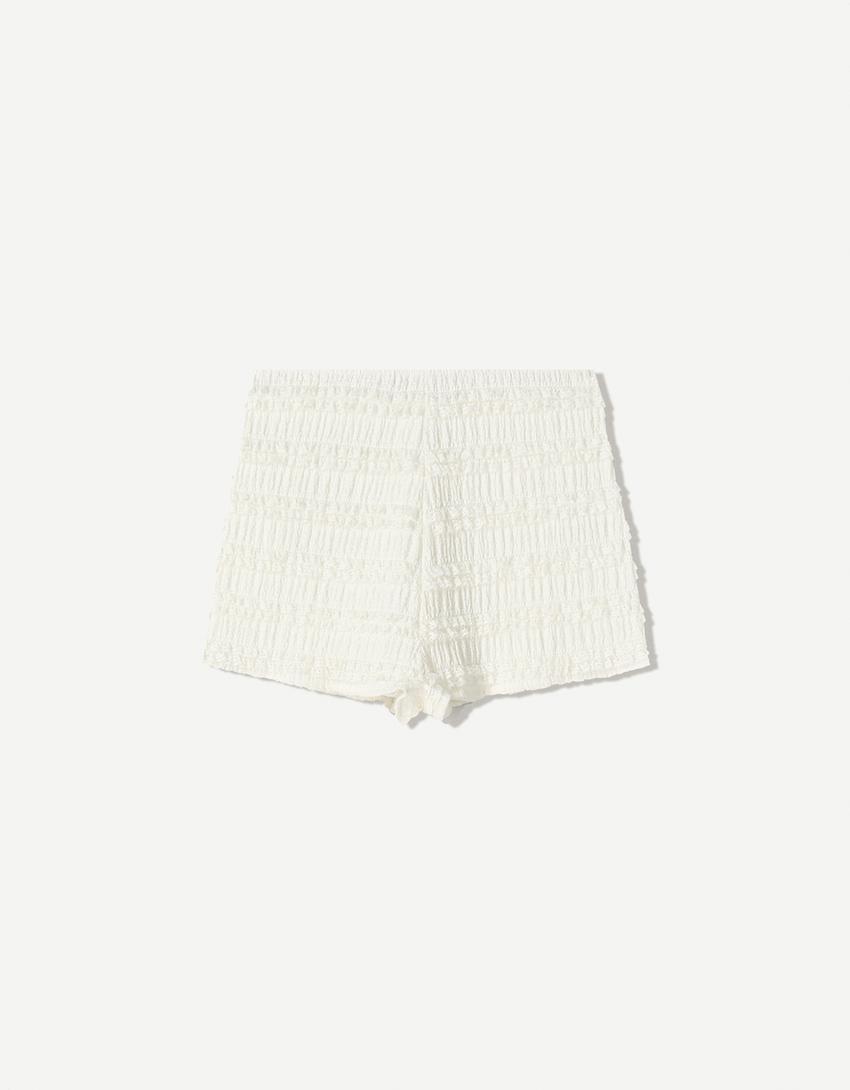 Waffle-knit top and shorts set-Off white-3