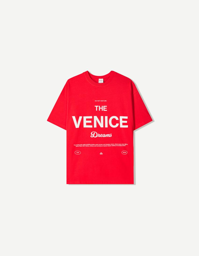 Short sleeve T-shirt with print-Red
