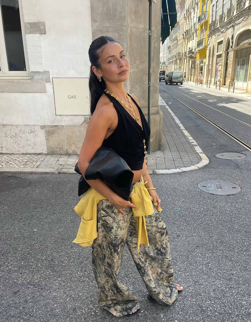 Top halter încrețit-Negru