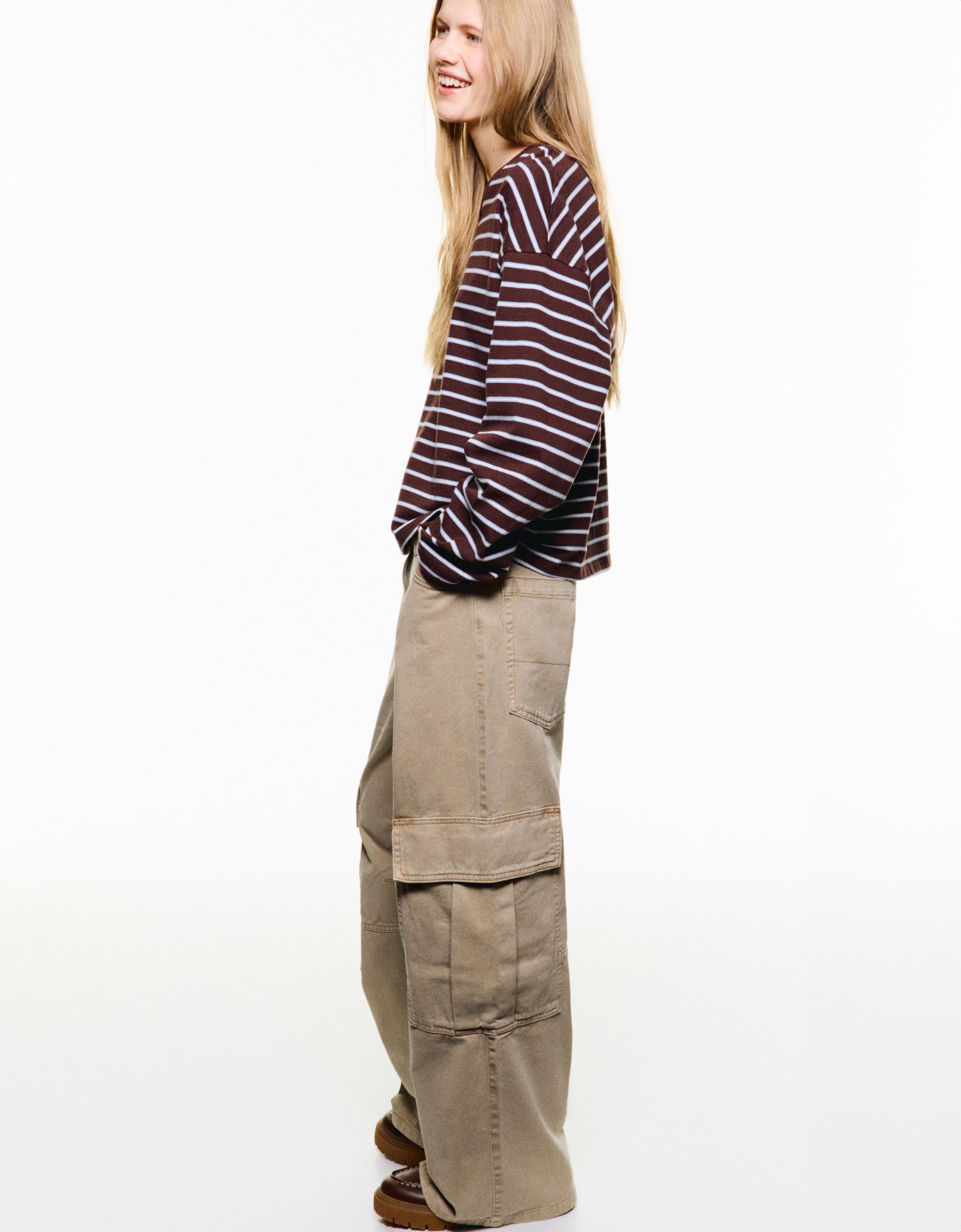 Beige Pantalon Cargo Bershka Mujer Pantalón Cargo Utility