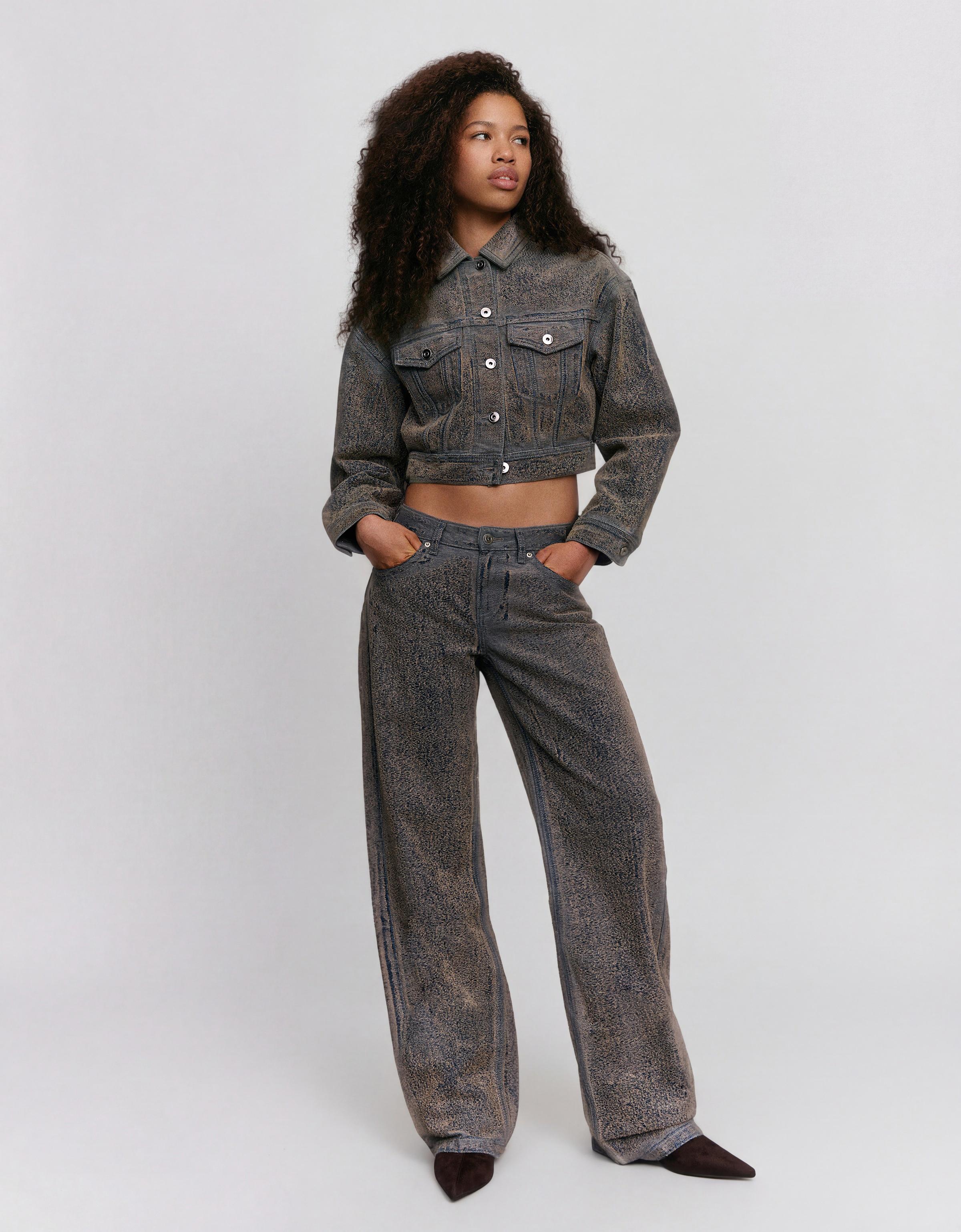 Textured low-rise straight-leg jeans