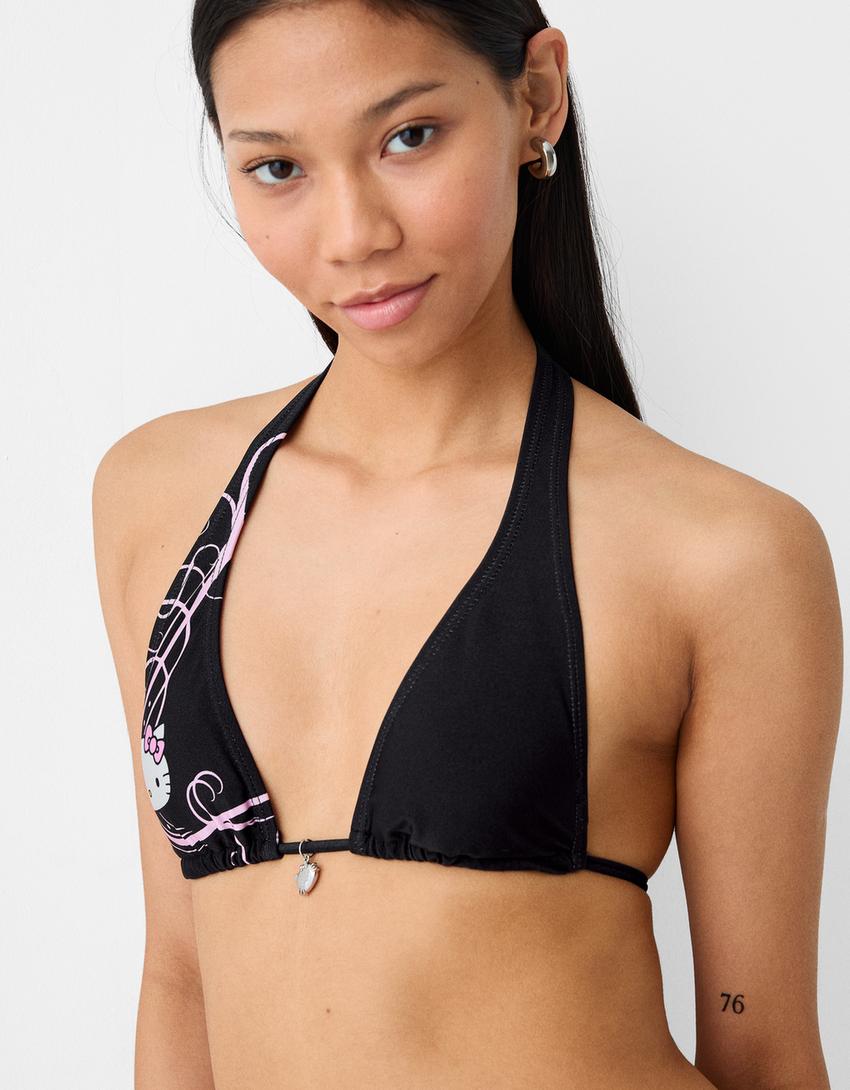 Hello Kitty halter bikini üstü-Siyah-2