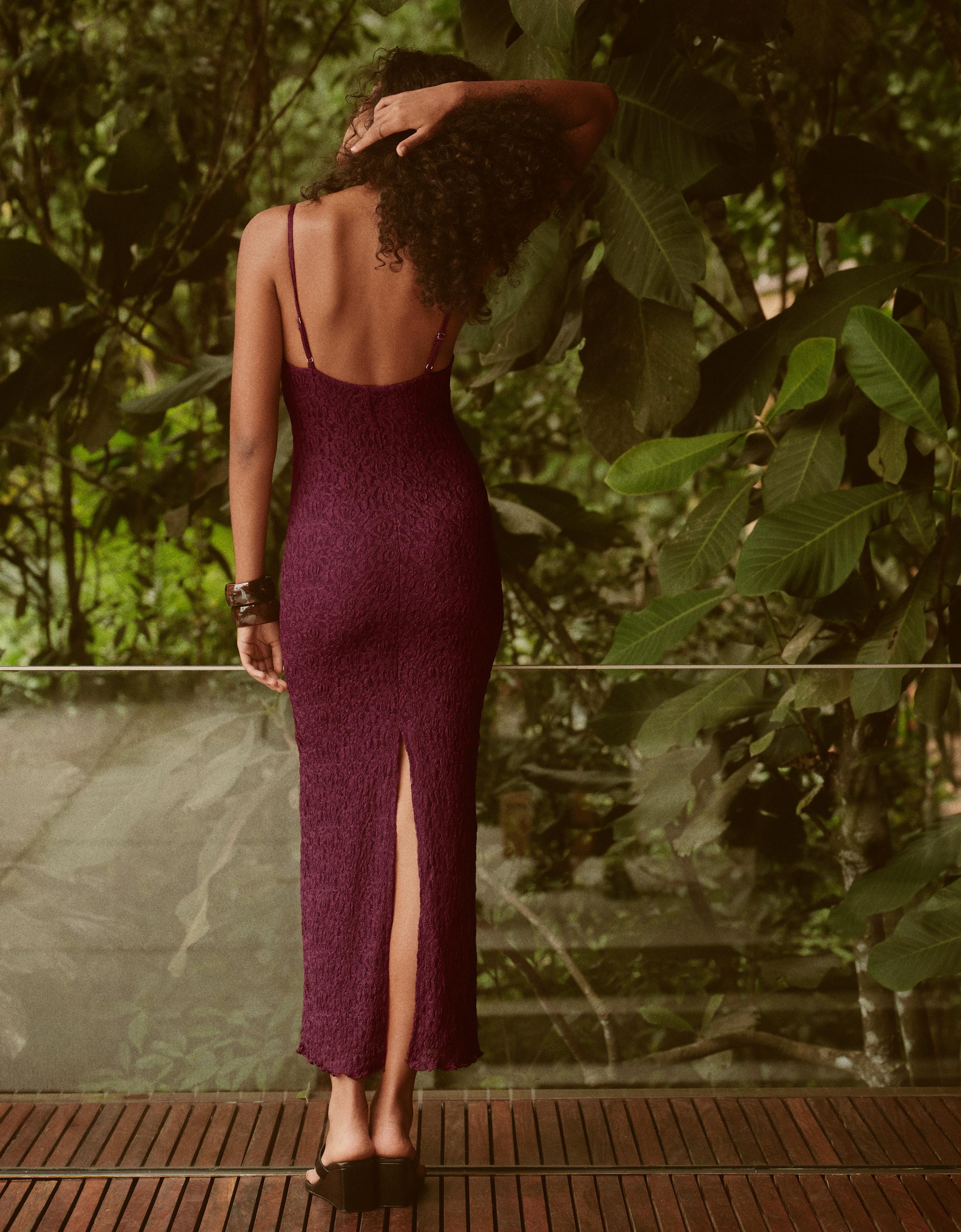 Lace strap midi dress — Burgundy