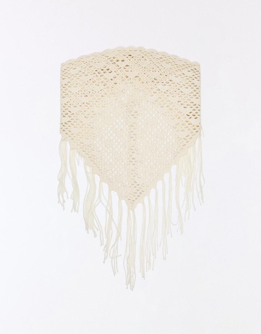 Fringed crochet pareo skirt-Cream
