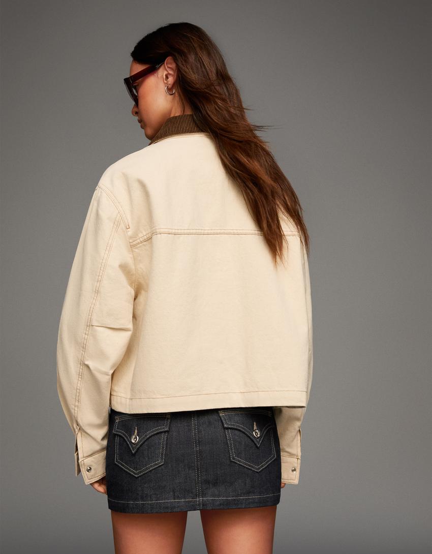 Jacket with corduroy collar-Camel-1