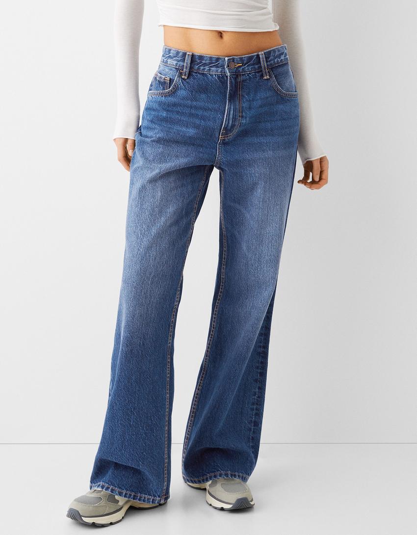 جينز نمط التسعينيات بساق عريضة-أزرق-1