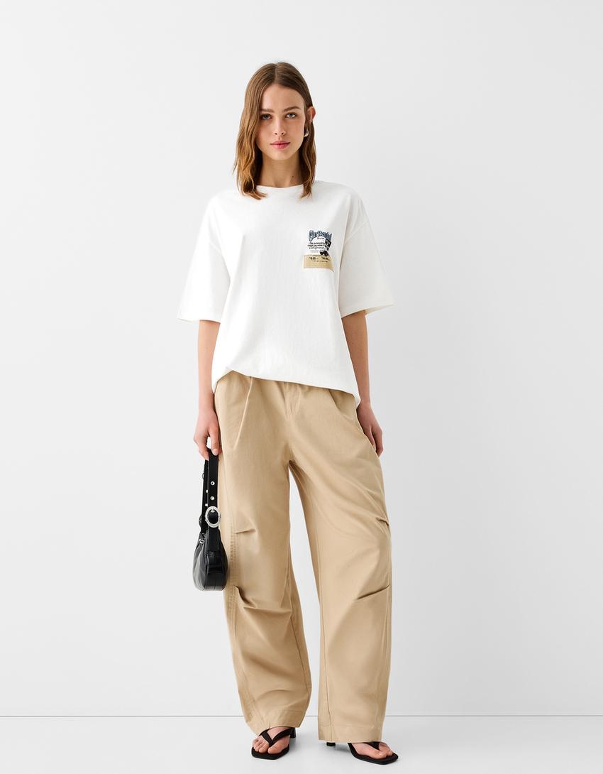 T-shirt manches courtes boxy fit imprimé-Blanc-3