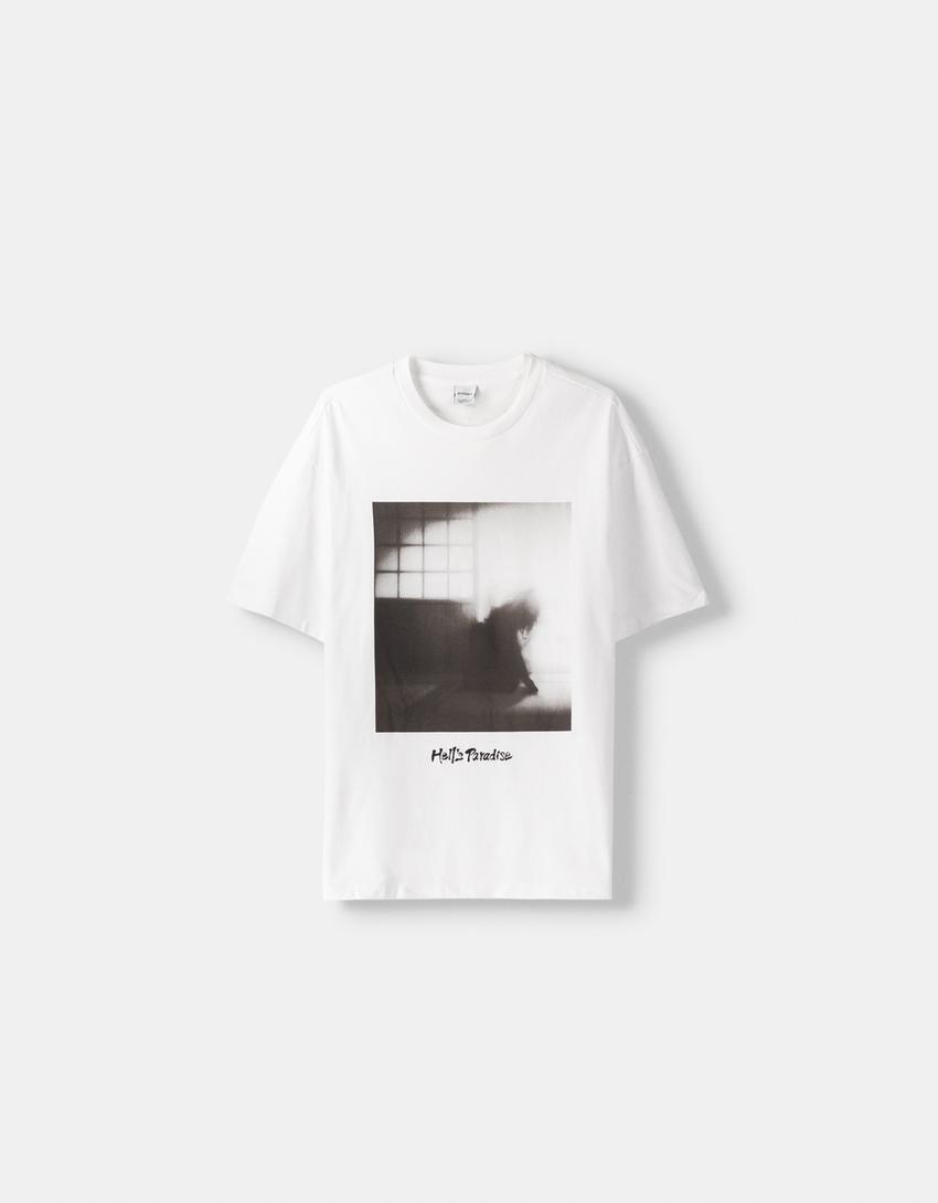 T-shirt manga curta boxy estampado-Branco-4