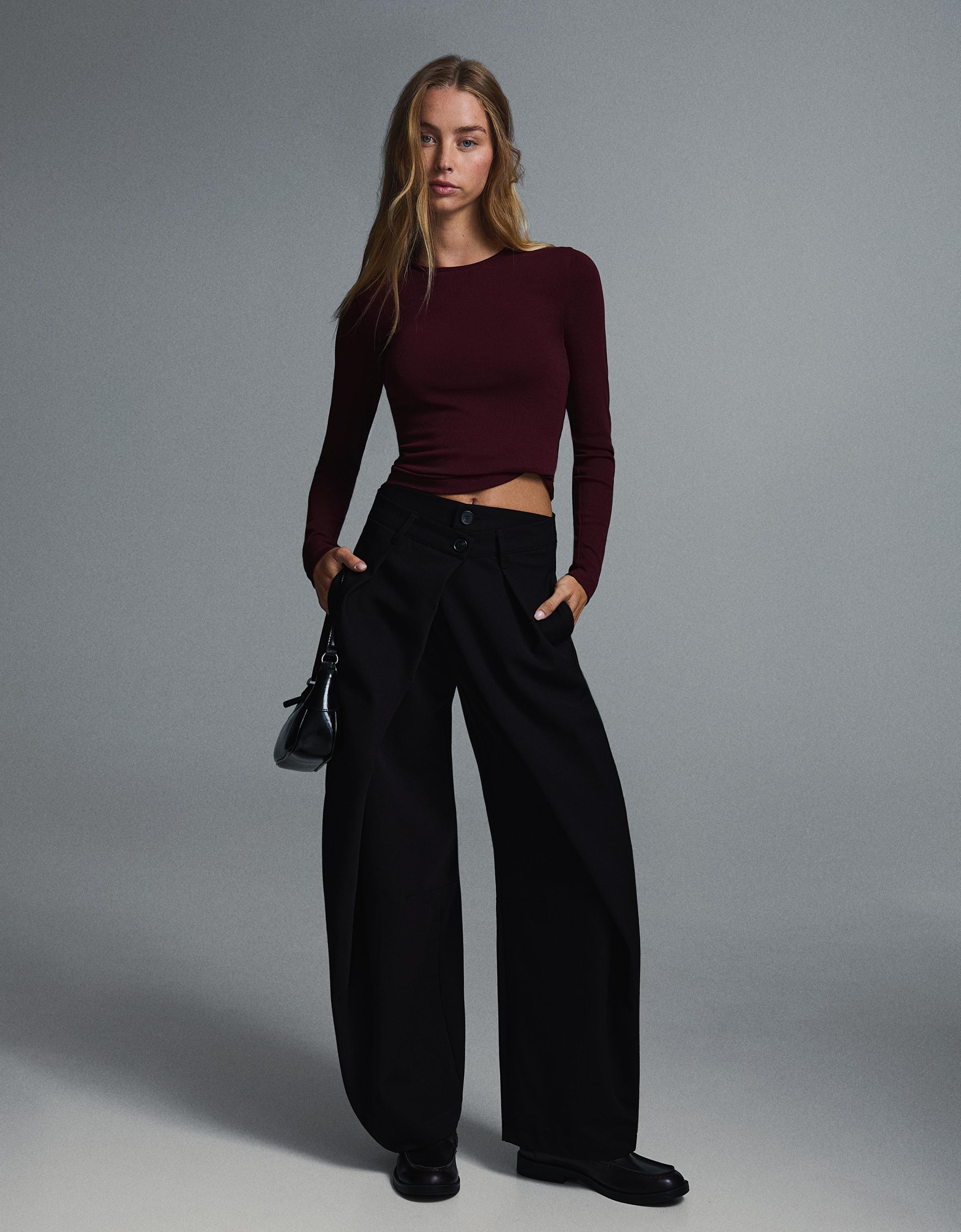 Round neck long-sleeve T-shirt — Burgundy