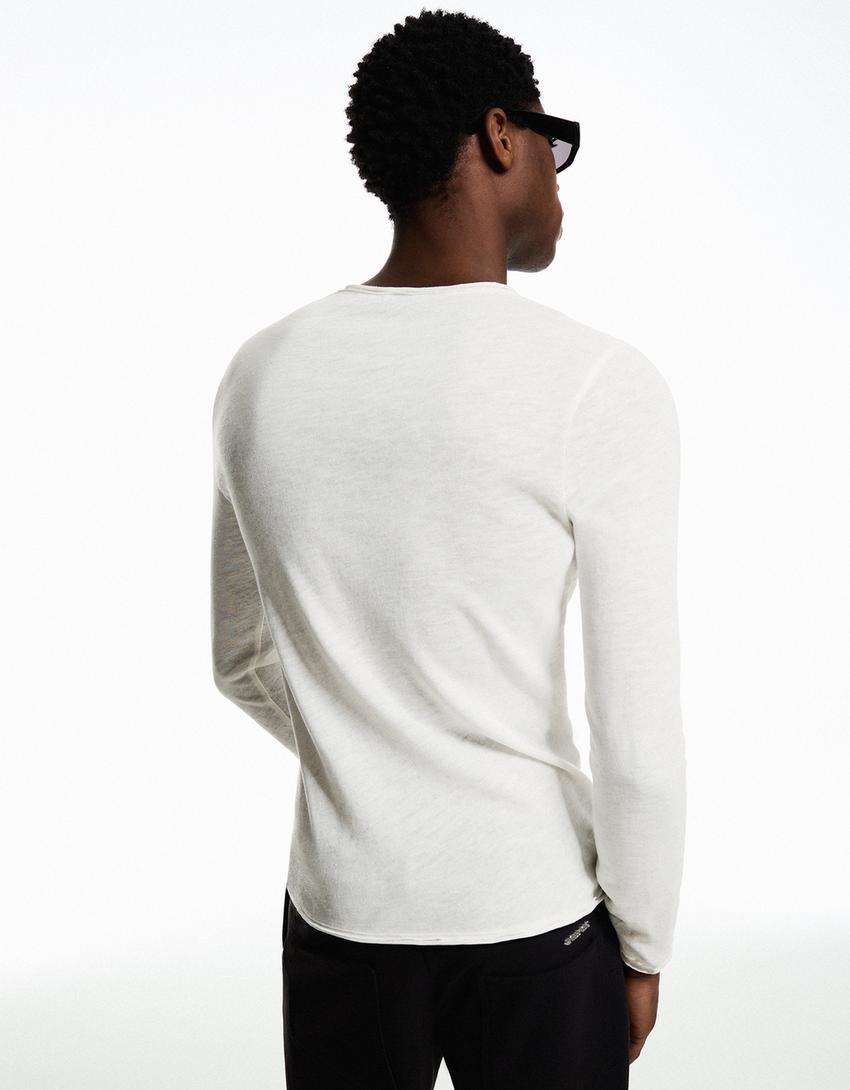 T-shirt manches longues à imprimé-Blanc