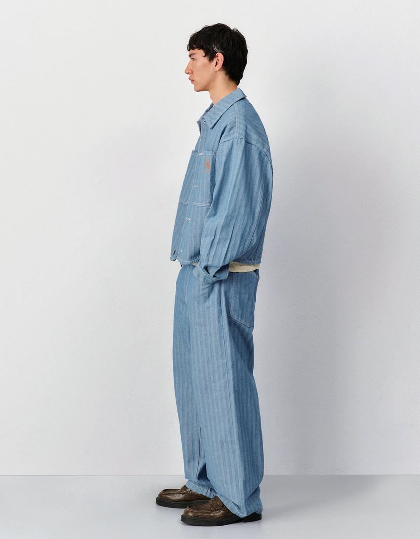 Giubbotto denim a righe-Azzurro Chiaro