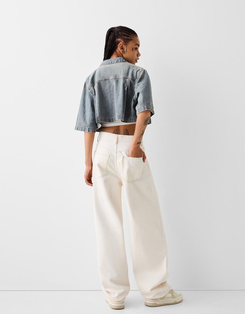 Cropped shirt-Light blue-1