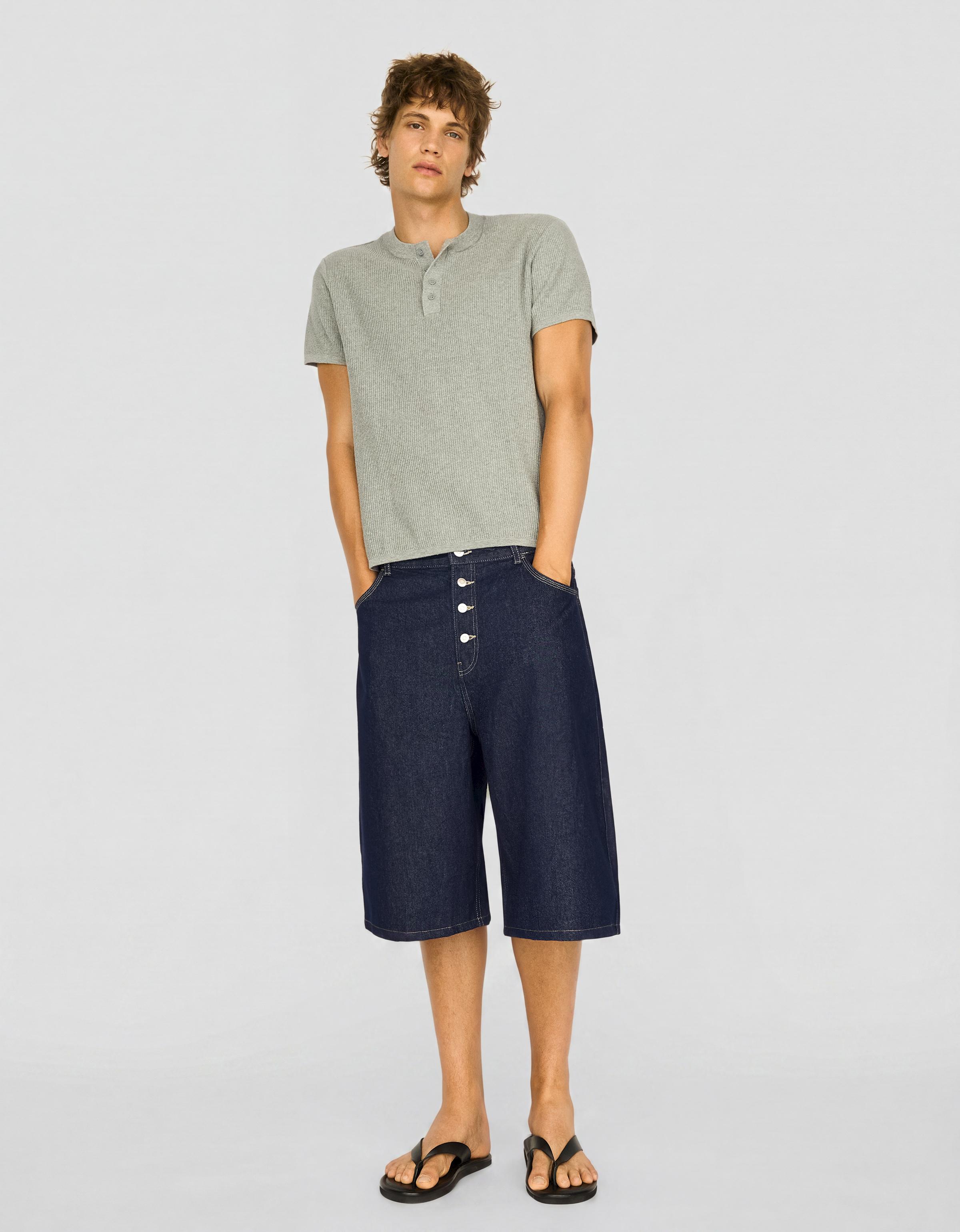 Barrel leg denim Bermuda shorts — Navy