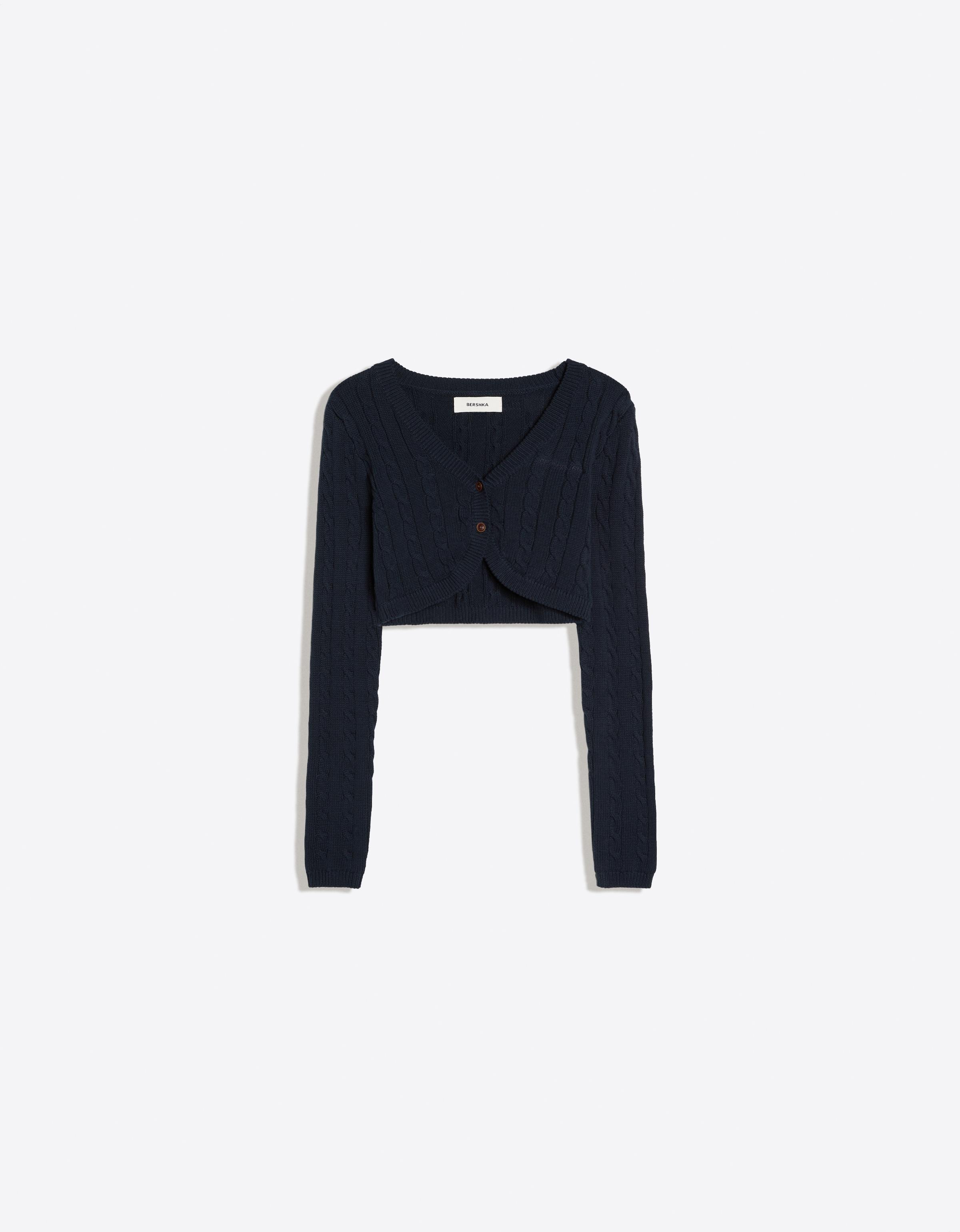 Cropped cable-knit cardigan — Navy