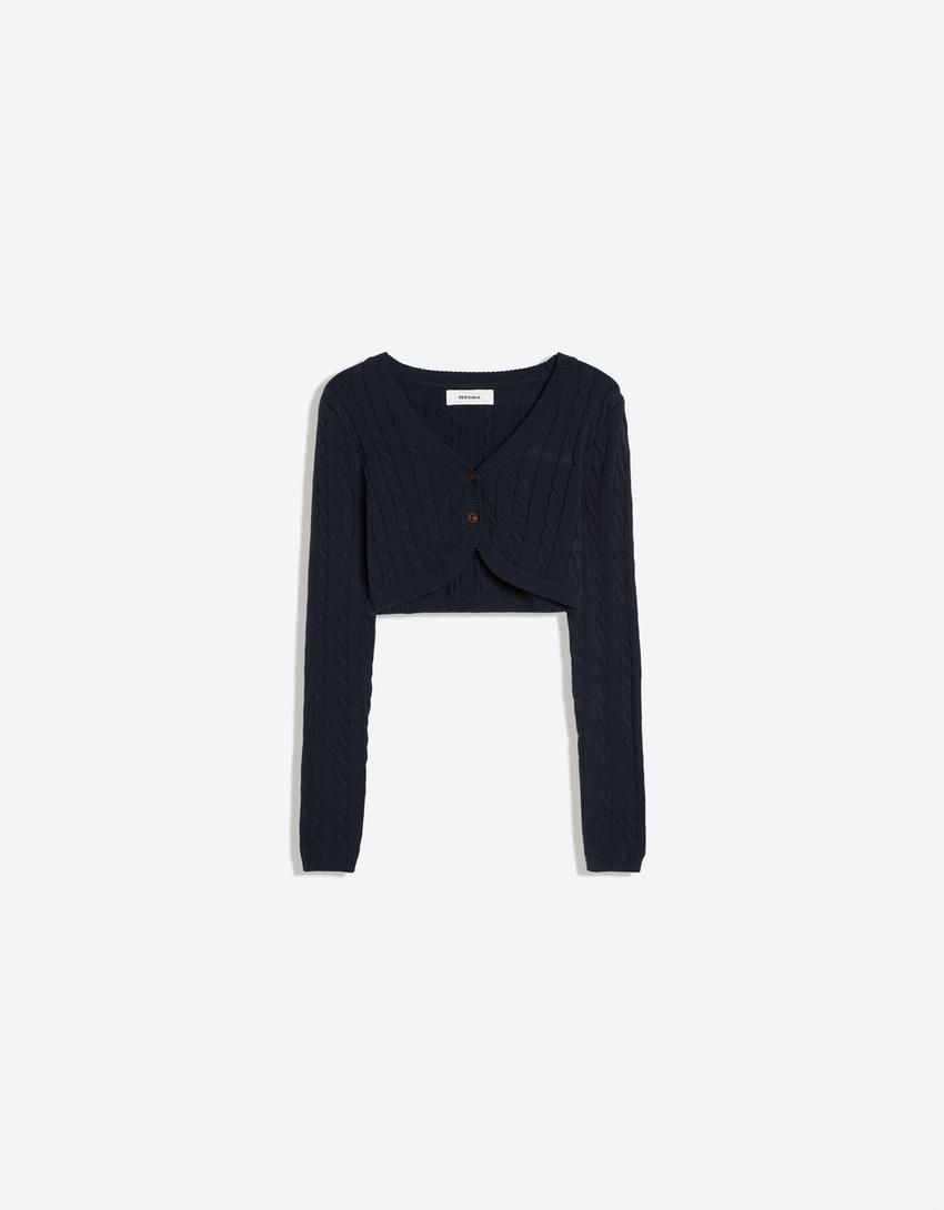 Chaqueta cropped punto trenzado-Marino