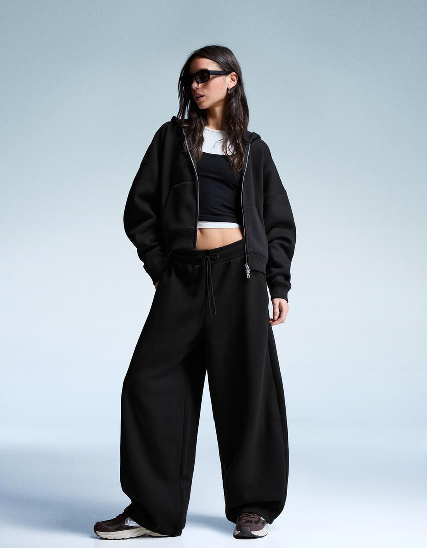 Sweatshirt fecho de correr oversize capuz-Preto-2