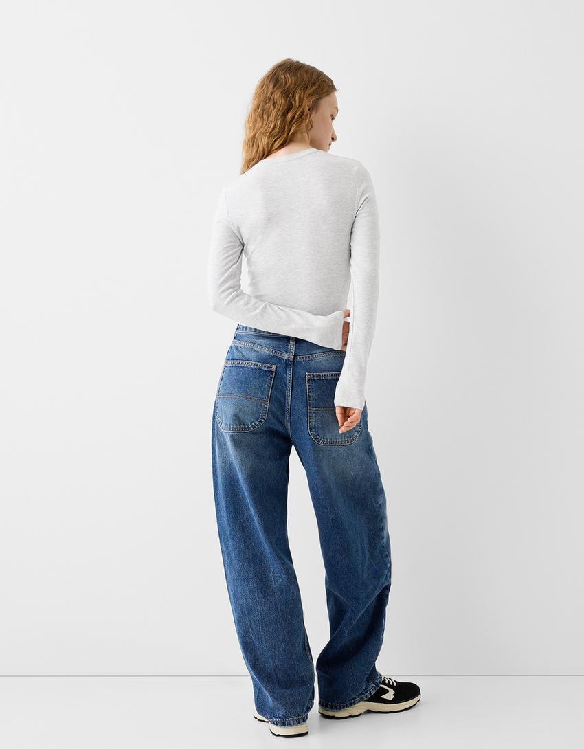 Long sleeve T-shirt with a crew neck-Grey-1