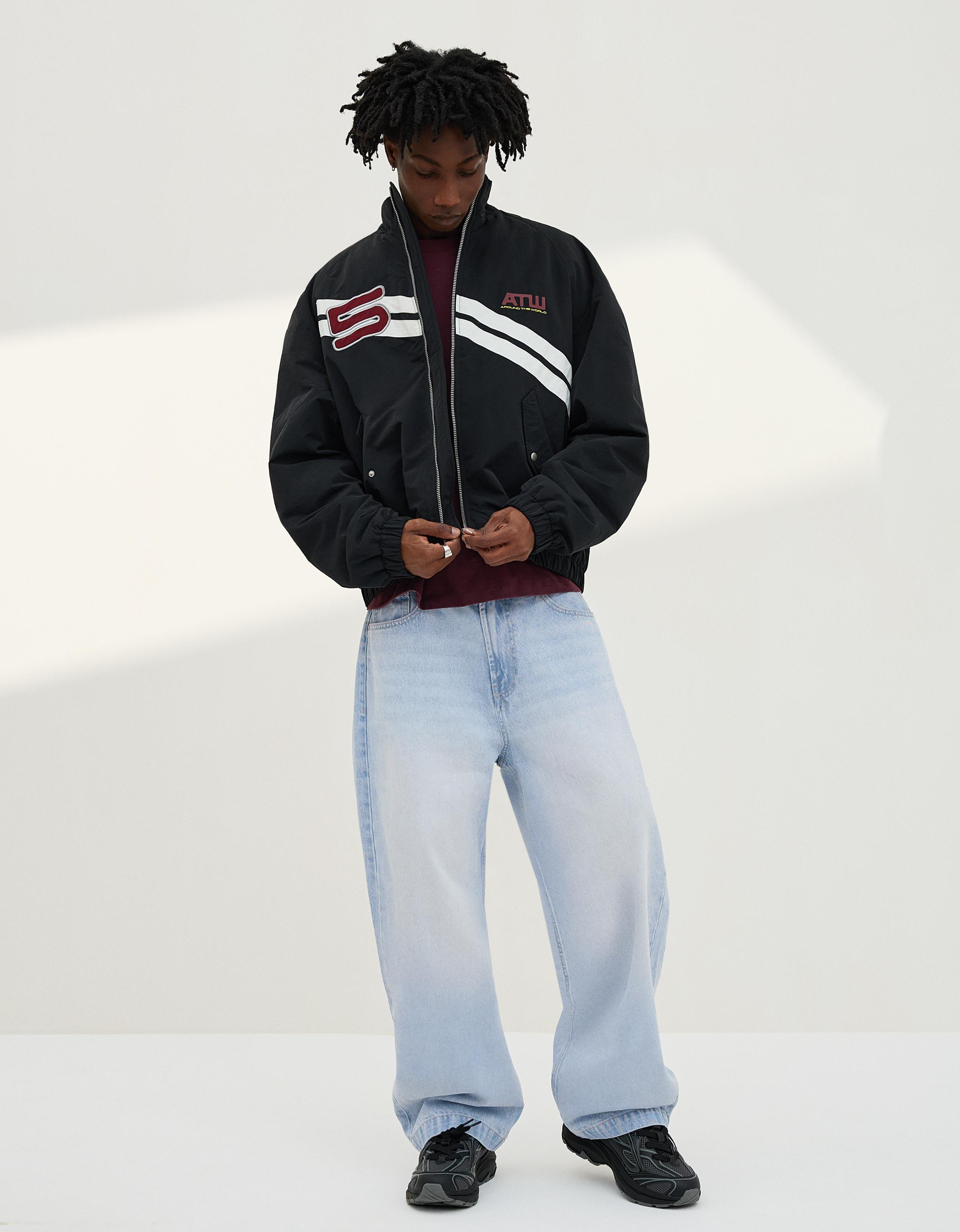 Bershka Barrel Jeans Herren 46 Hellblau